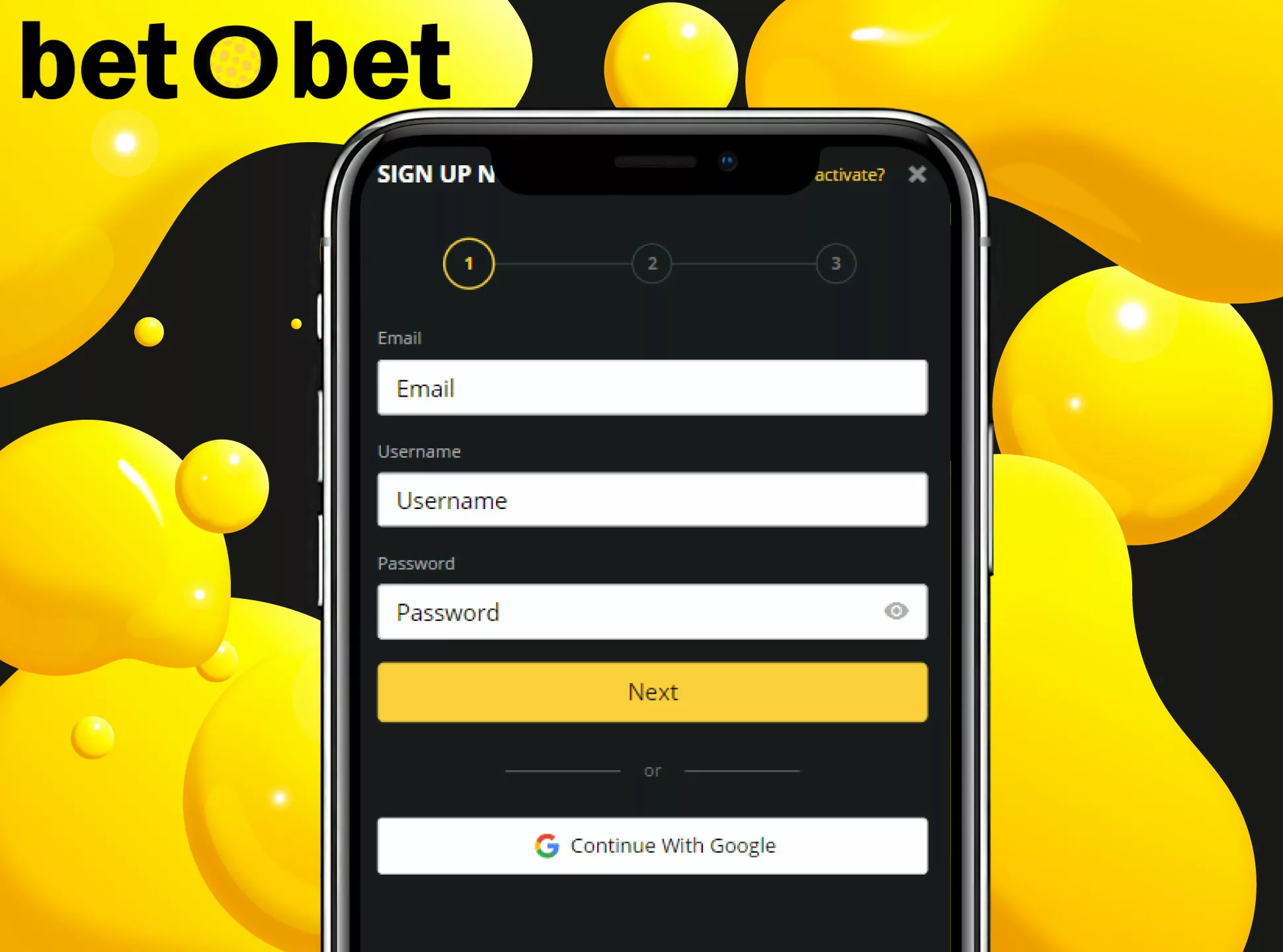 Register in the Betobet casino.