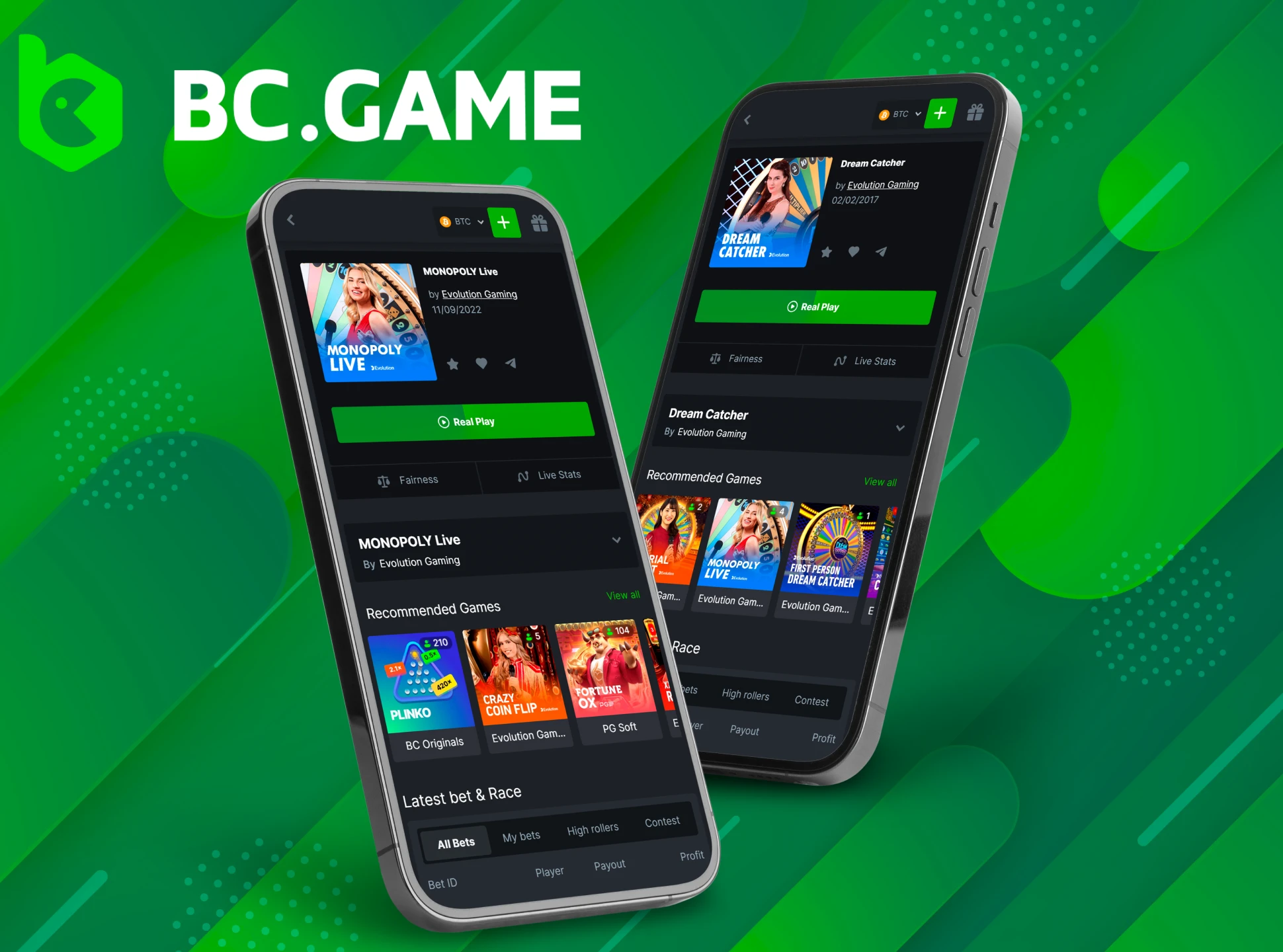 Play your favorite live game shows on the BC Game app.