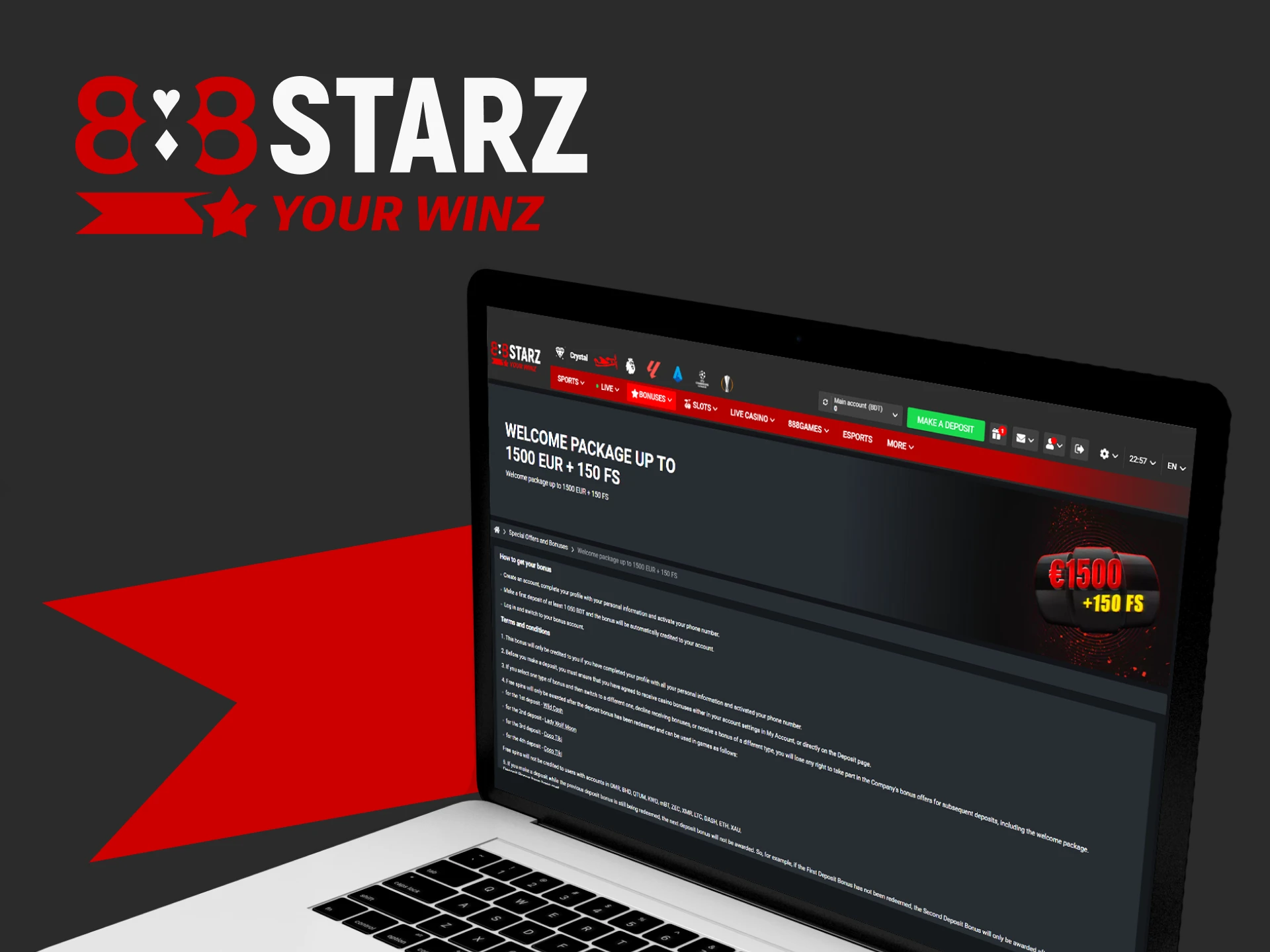 Getting a bonus from 888starz is easy for any new user.