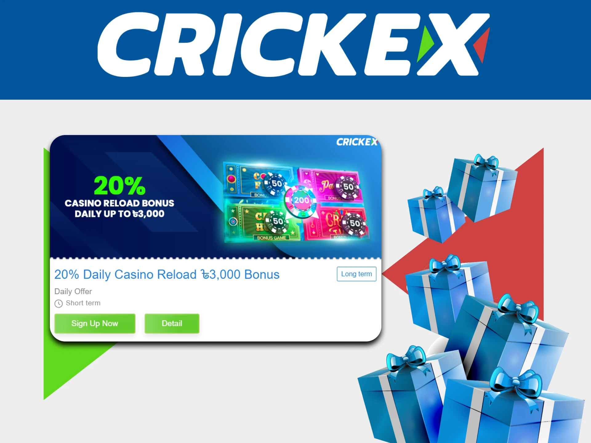 Get a special bonus for slots from Crickex.