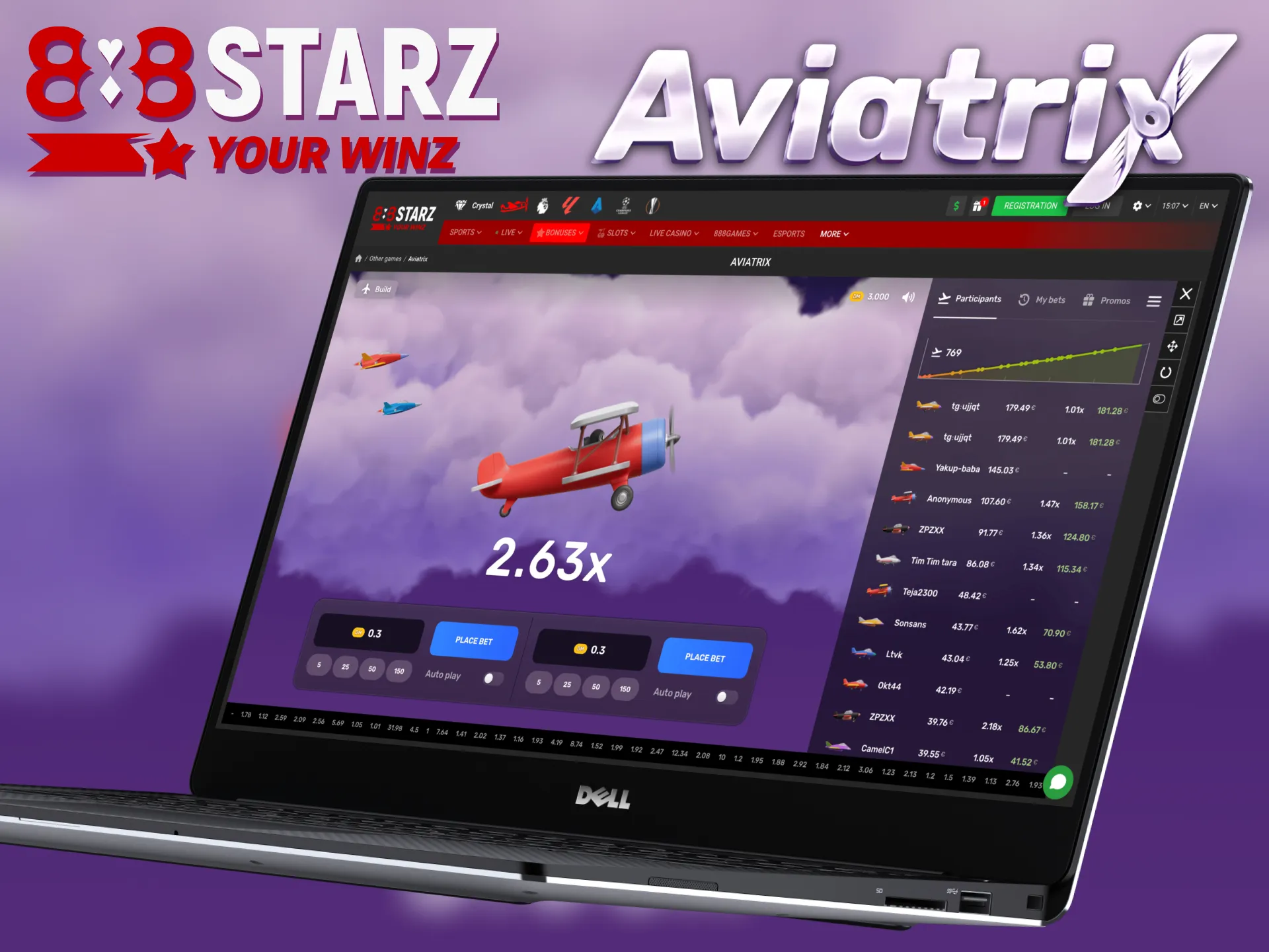 Create your account at 888Starz to start playing Aviatrix.