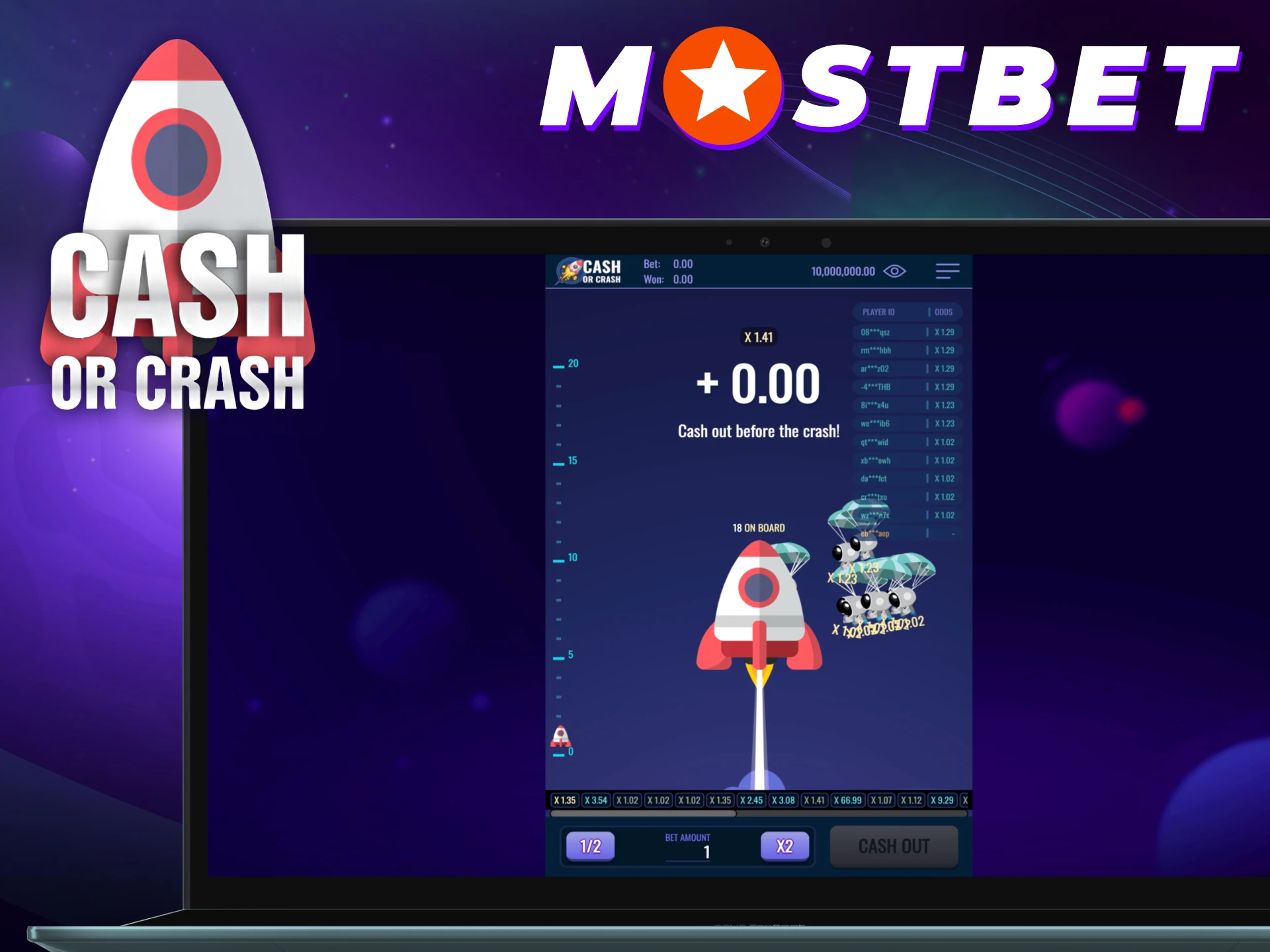 Start your Cash or Crash gaming journey with Mostbet.