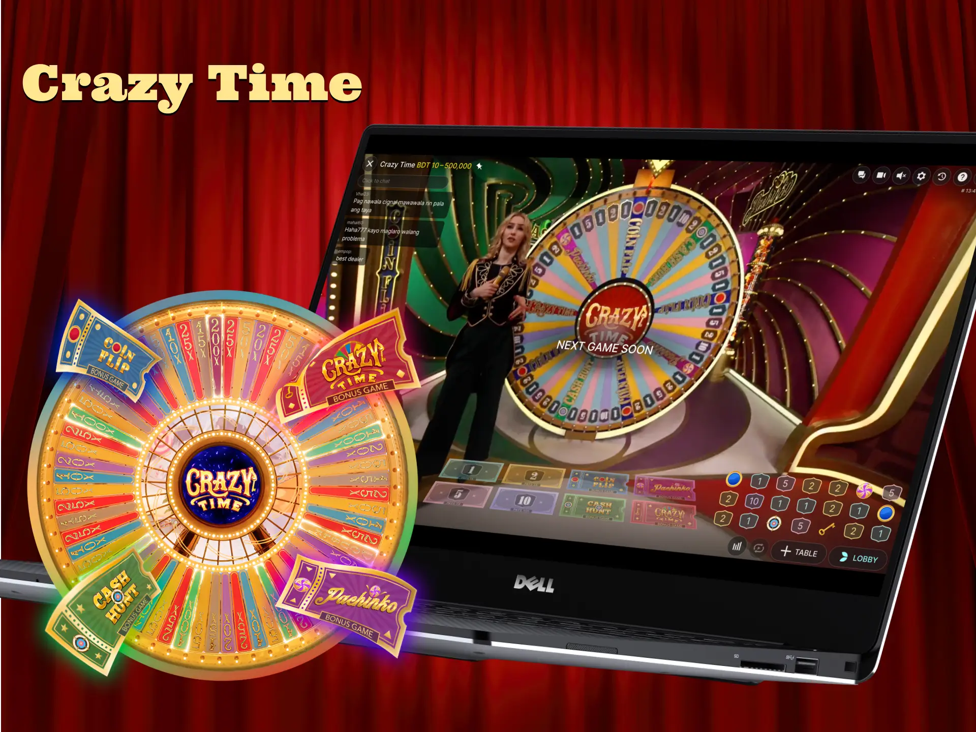 Spin a fortune wheel in Crazy Time game show.