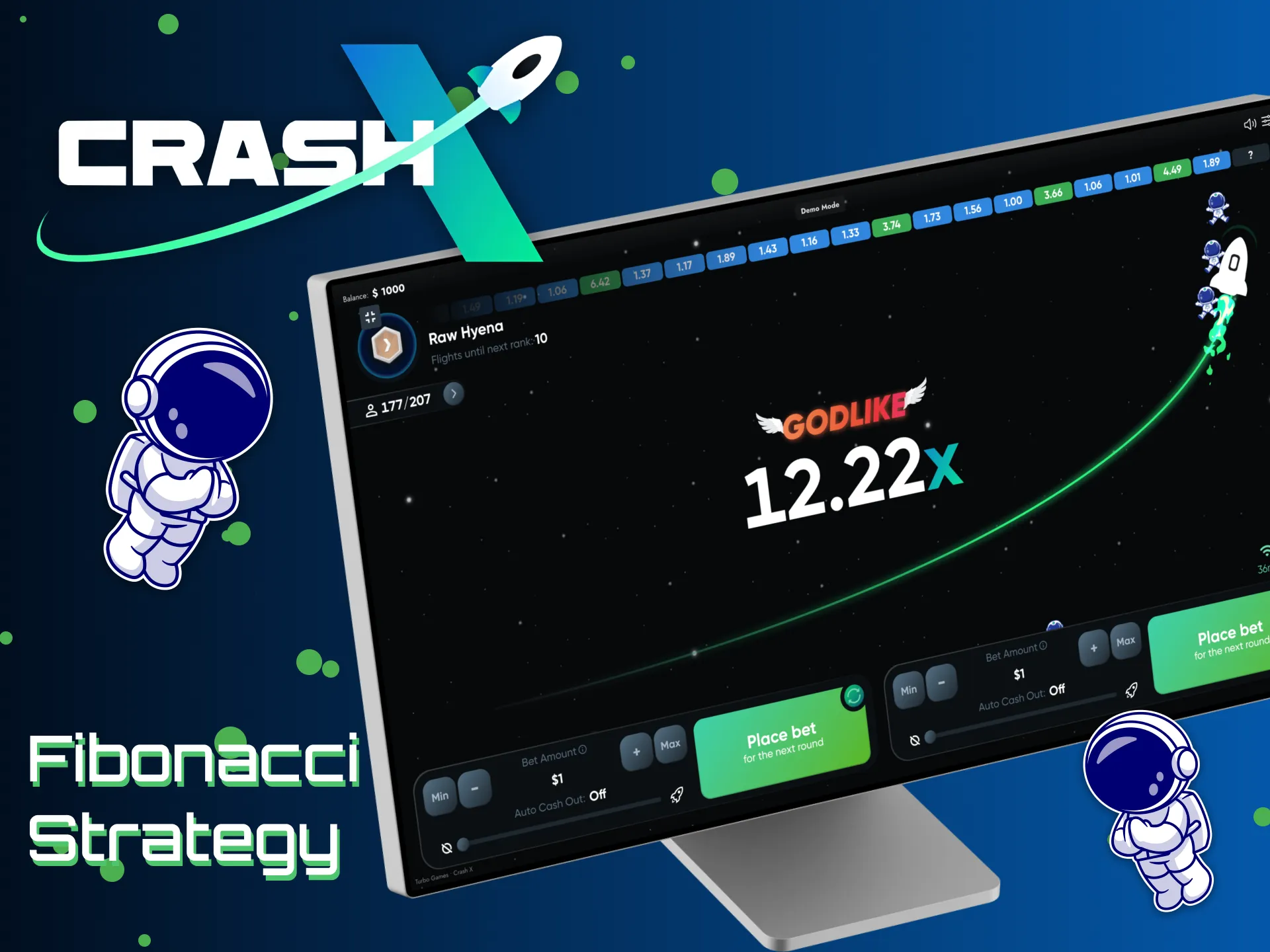 The Fibonacci method recovers your lost bets in CrashX.