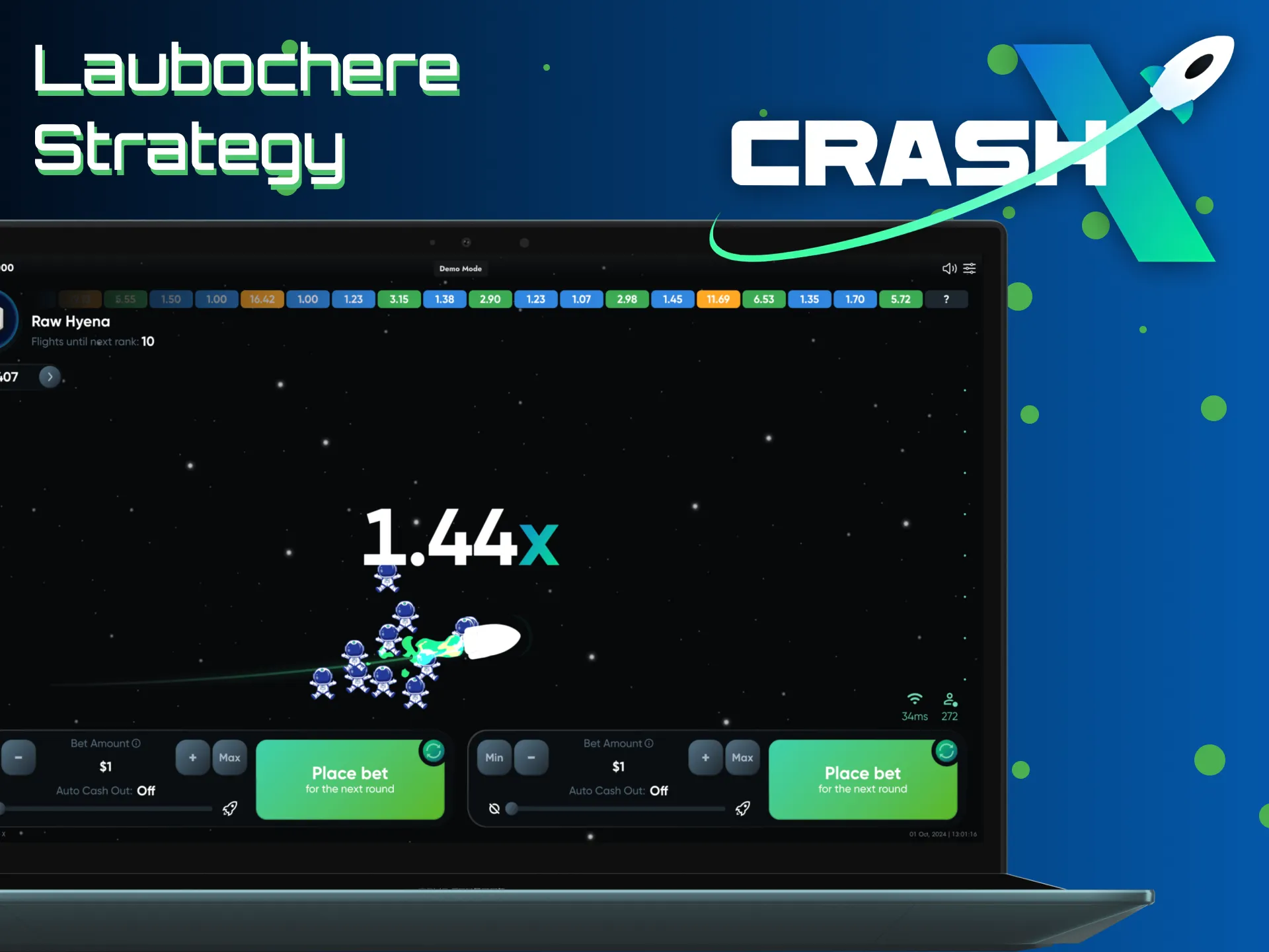 Labouchère strategy is used to recover losses in CrashX game.