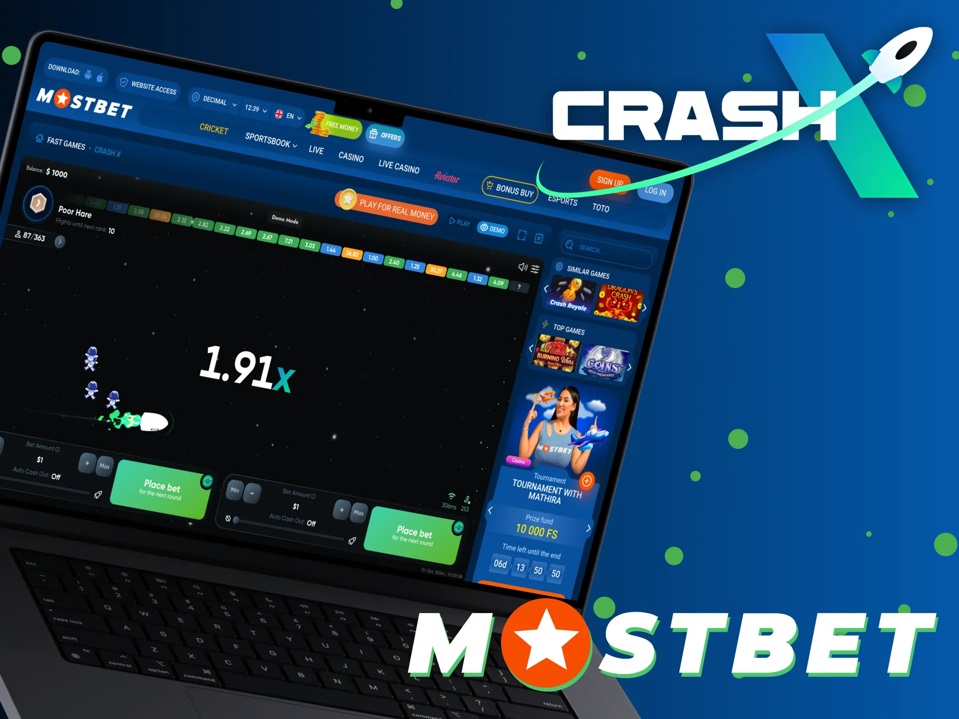 Play safe in CrashX at Mostbet casino platform.