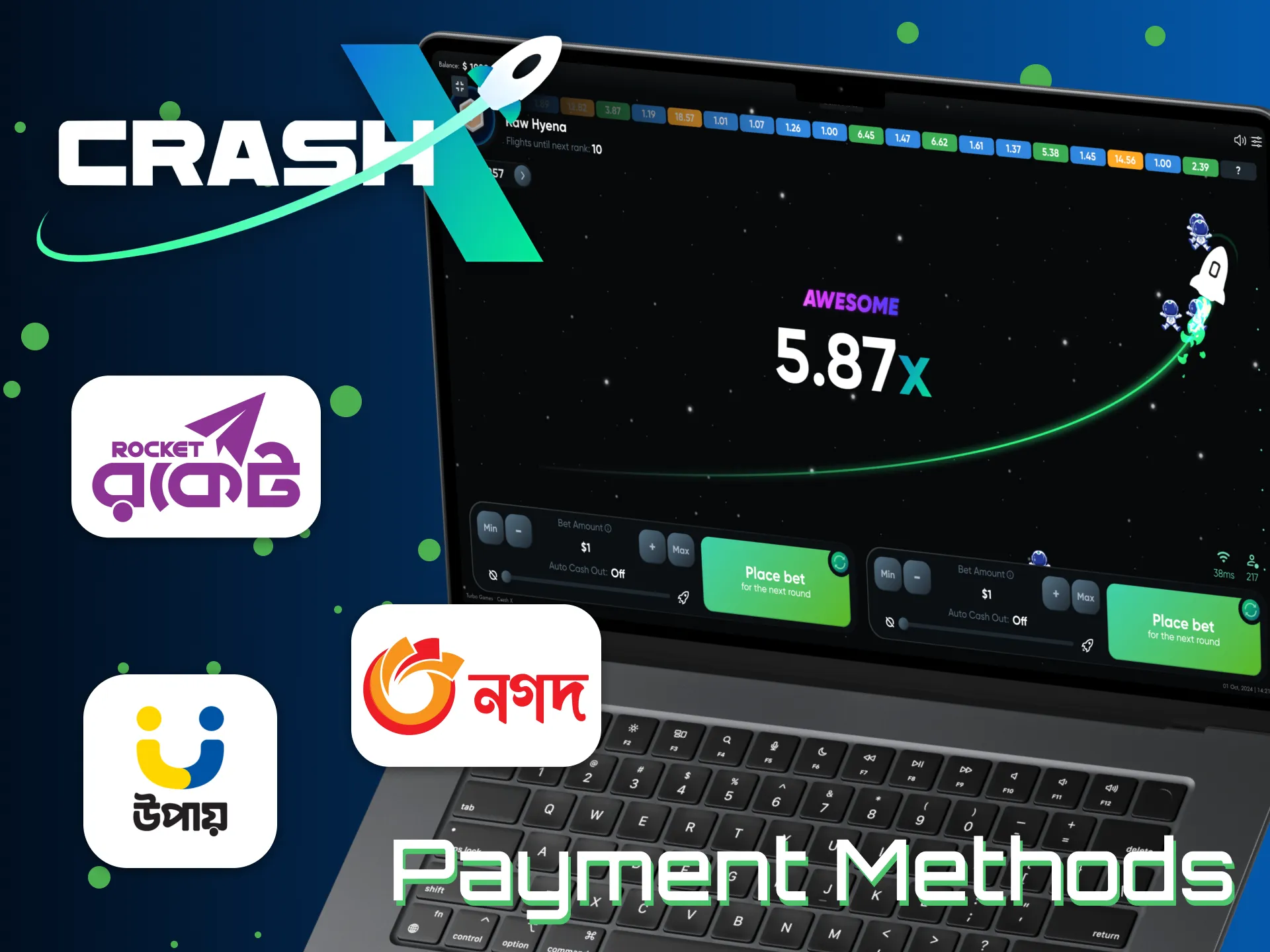 You can fund your CrashX account using various payment methods.