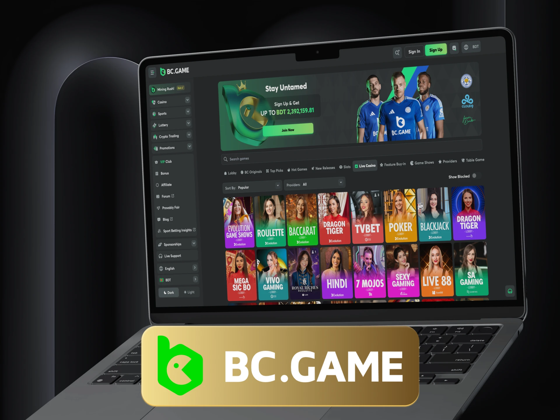 Play live casino at BC Game for real money.