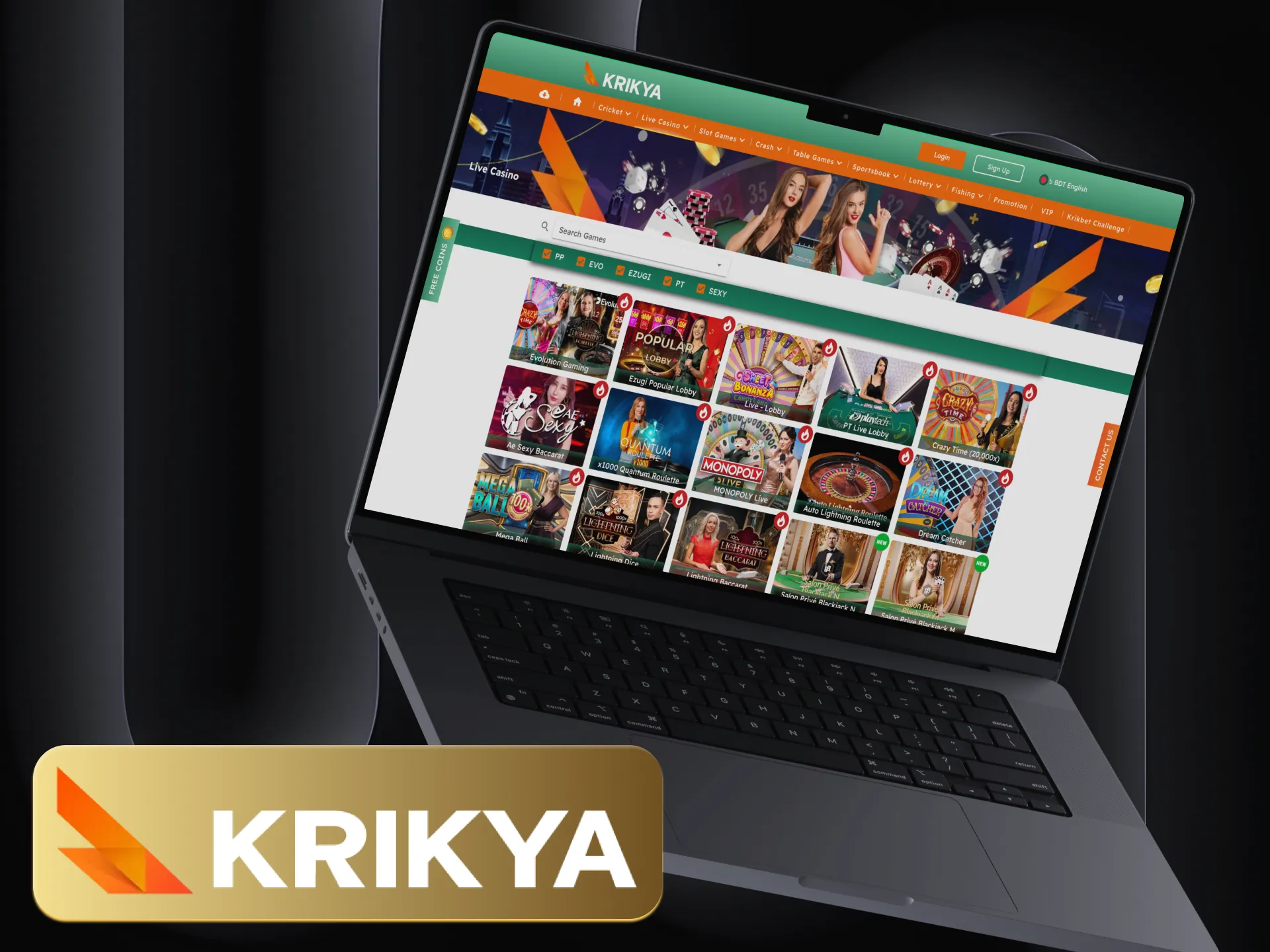 Krikya offers an exciting live casino section.