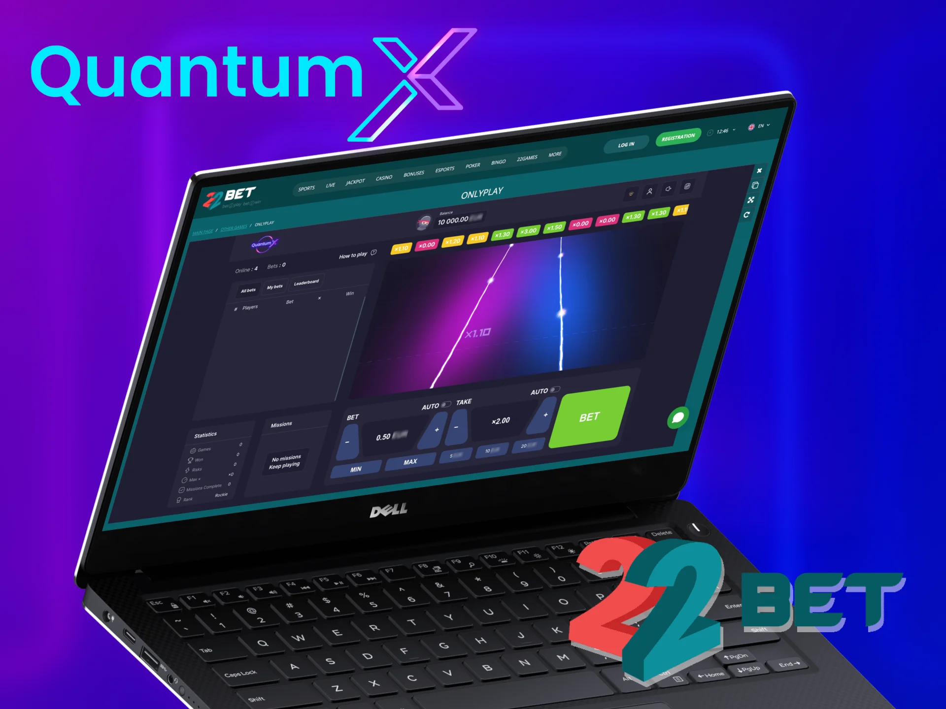 Deposit money at 22Bet and start playing Quantum X.