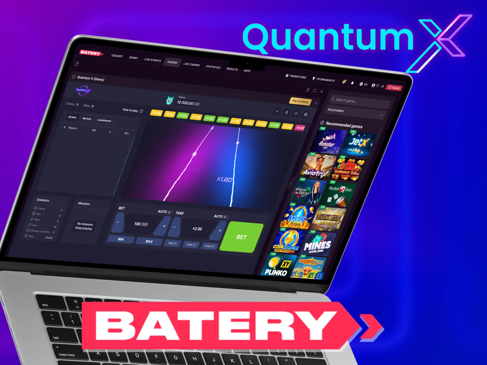 You can find Quantum X game at Batery casino.