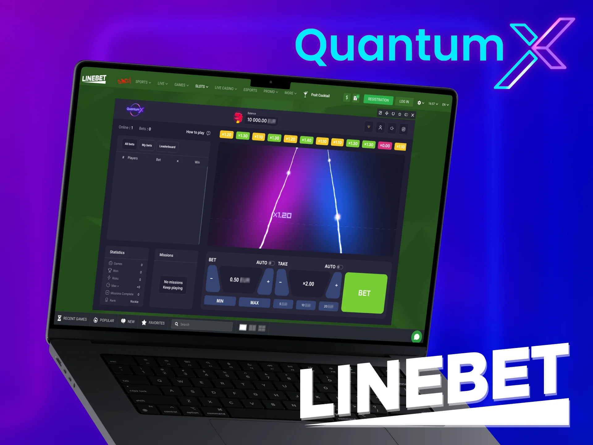 To start playing Quantum X on Linebet, create an account.