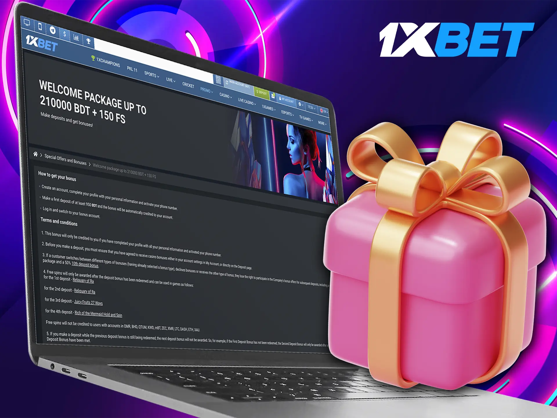 Test your luck and win a big jackpot with 1xBet's casino games bonus.