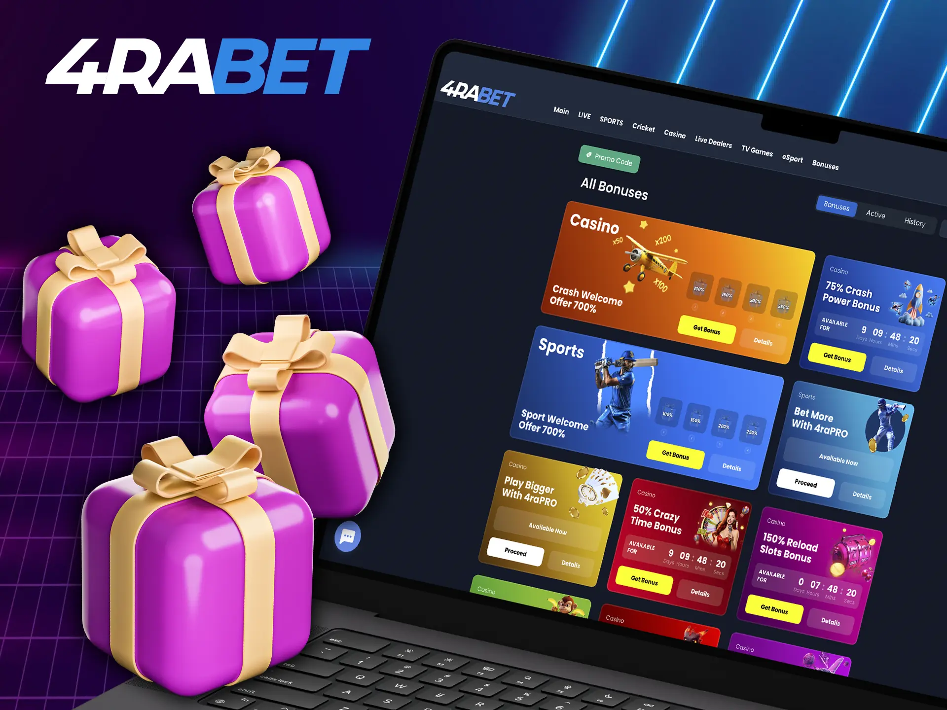 Try 4Rabet bonuses to help you gain experience in casino games.