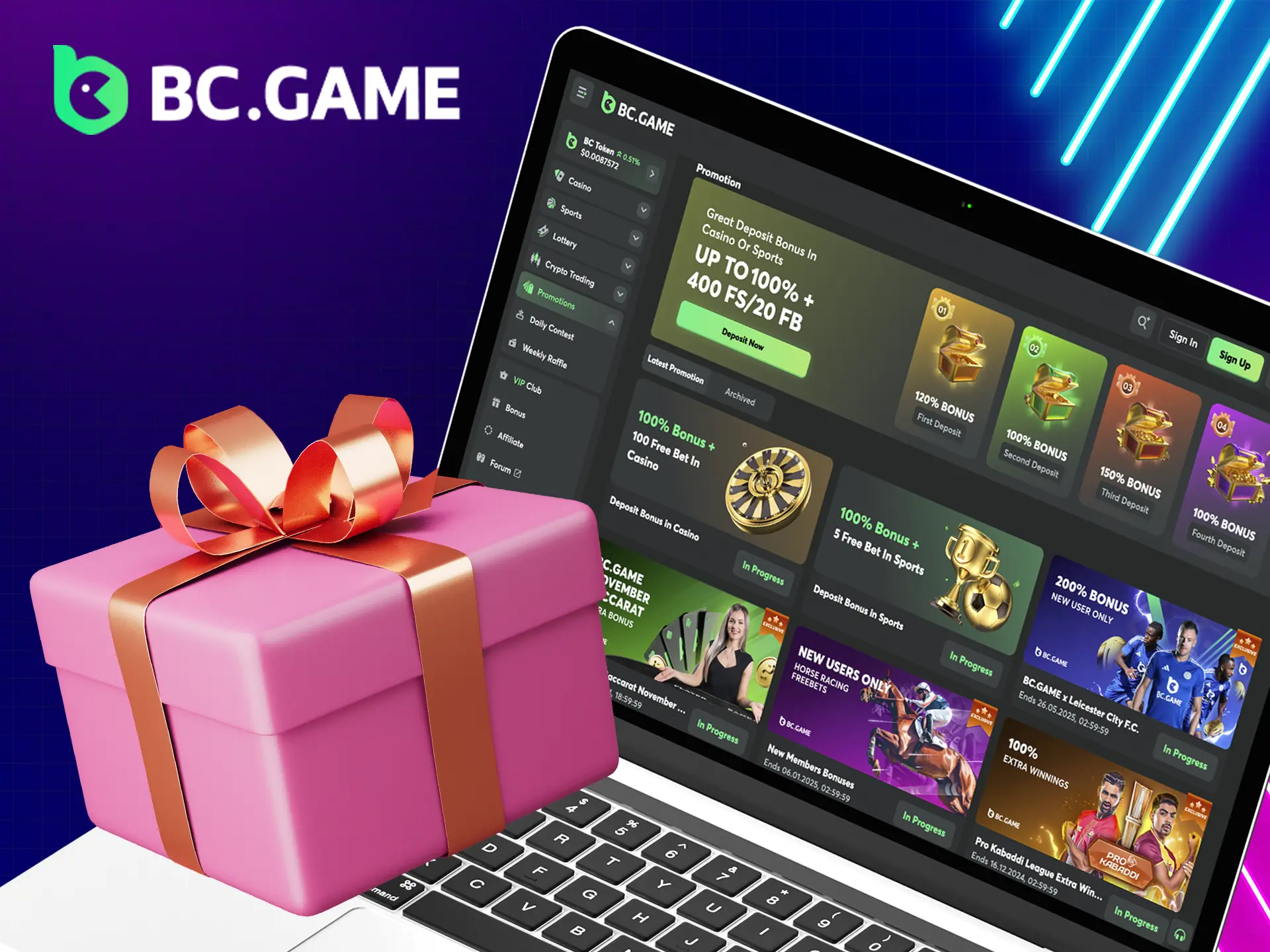 The BC Game bonus is a great opportunity to try your hand at slots and casino card games.