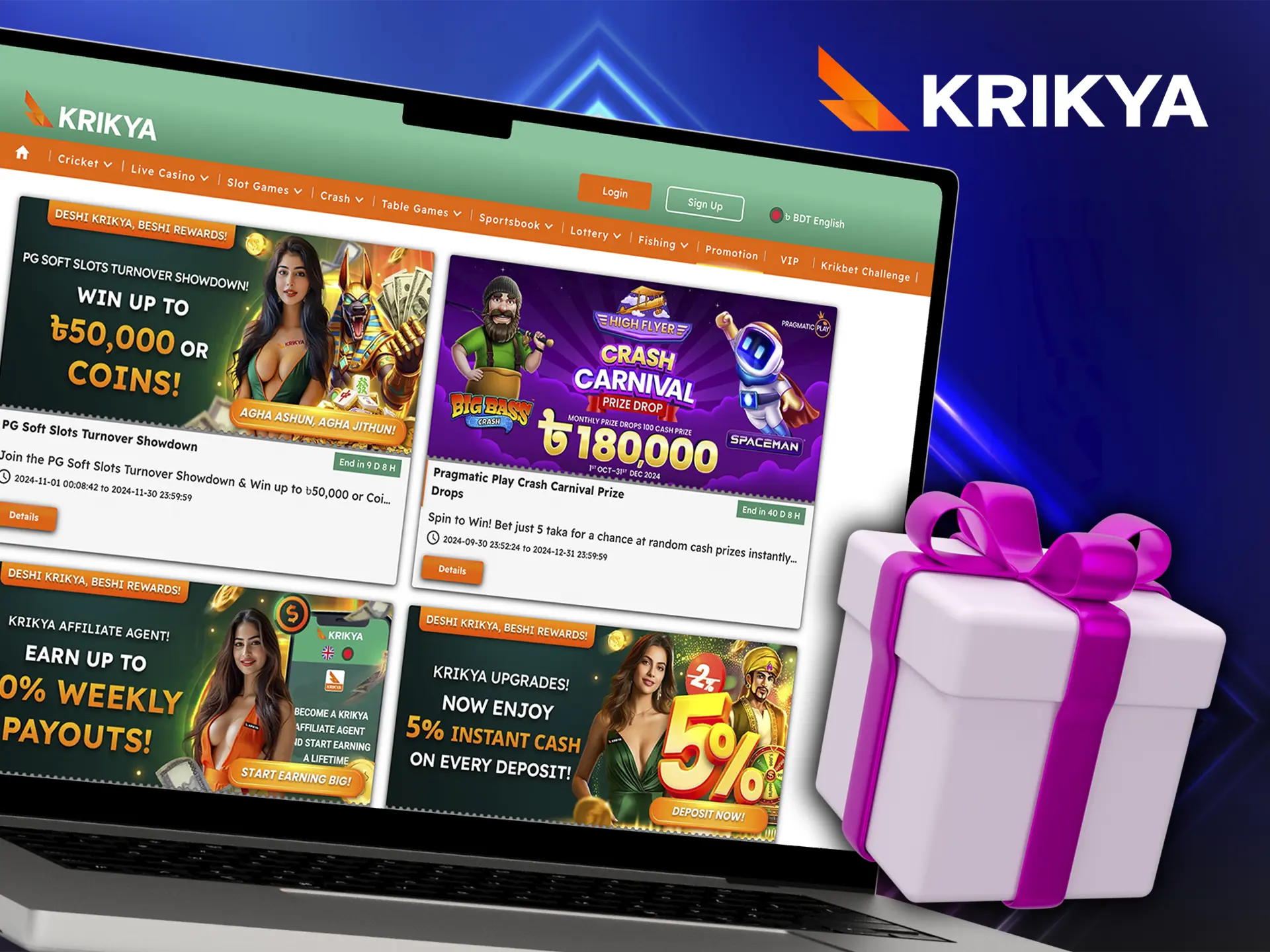 Don't forget about the Krikya bonus which will give you a great opportunity to earn in casino dealer games.