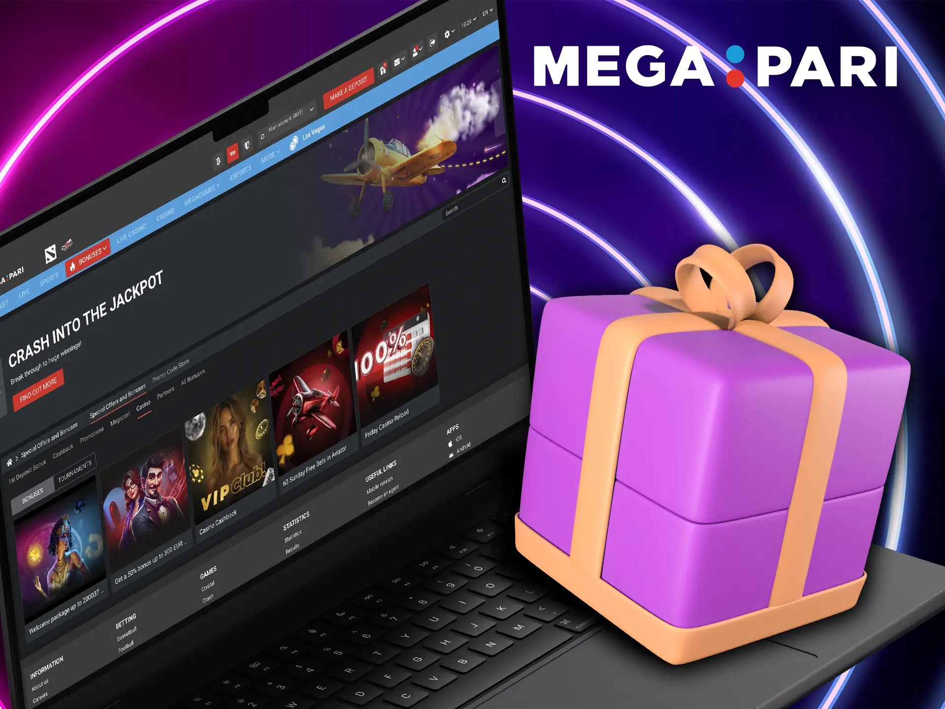 Megapari and the casino's bonus programme gives every user the opportunity to play slots and increase their balance.