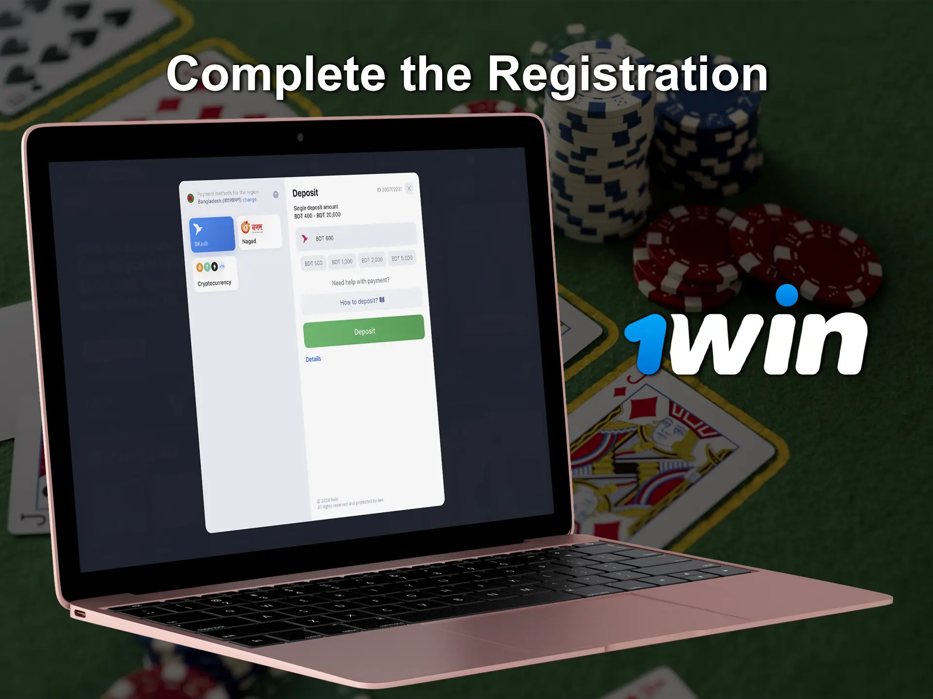 Confirm your registration and make your first deposit to get big bonuses from 1Win.