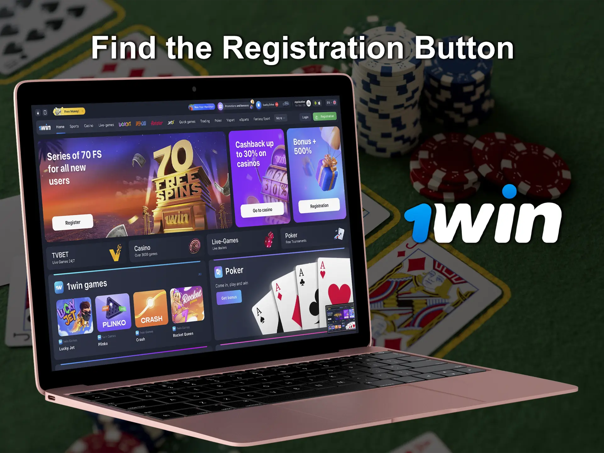 Start the registration process by selecting the appropriate button on the 1Win casino site.