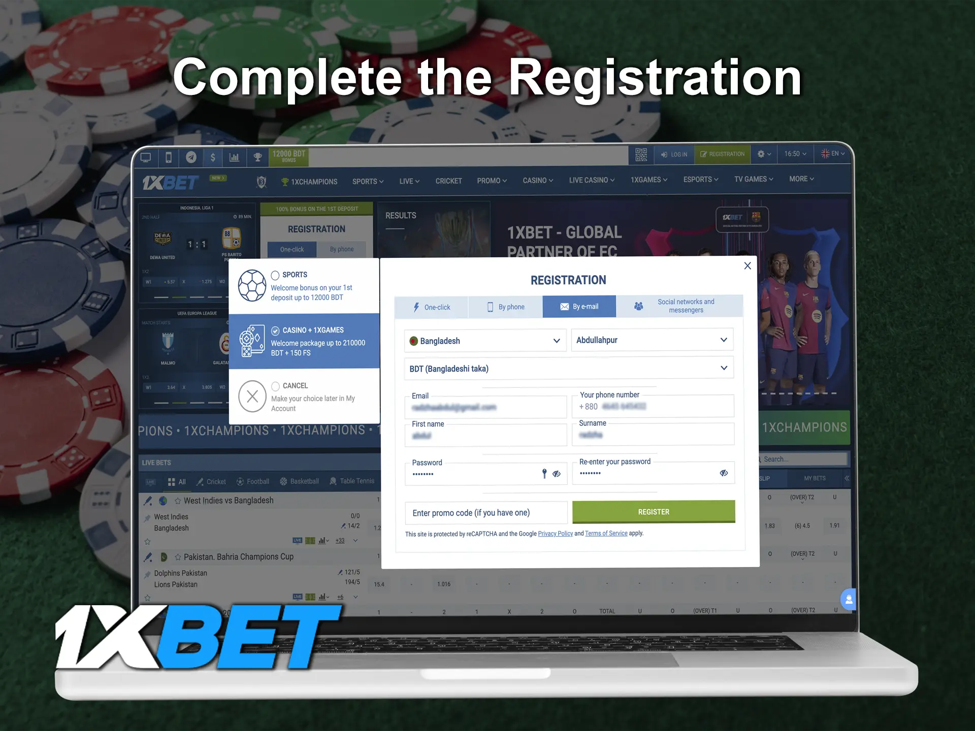 Complete your registration and go to the casino section of the 1xBet website.