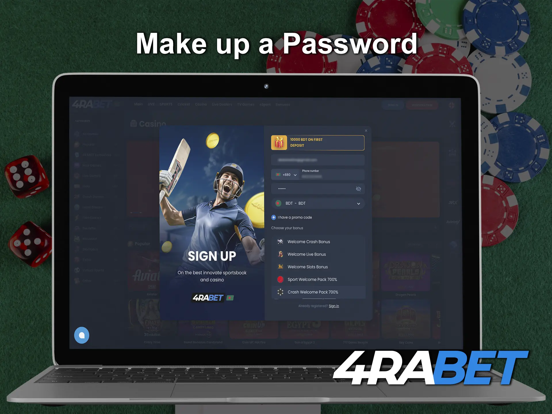 Come up with and keep a strong password for your 4Rabet casino account.