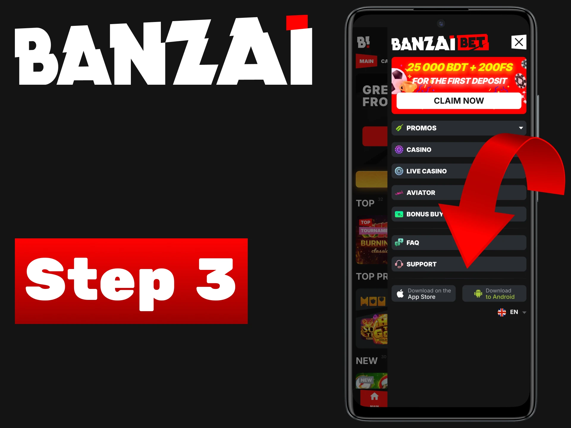 Find the section with the link to download Banzai apk.