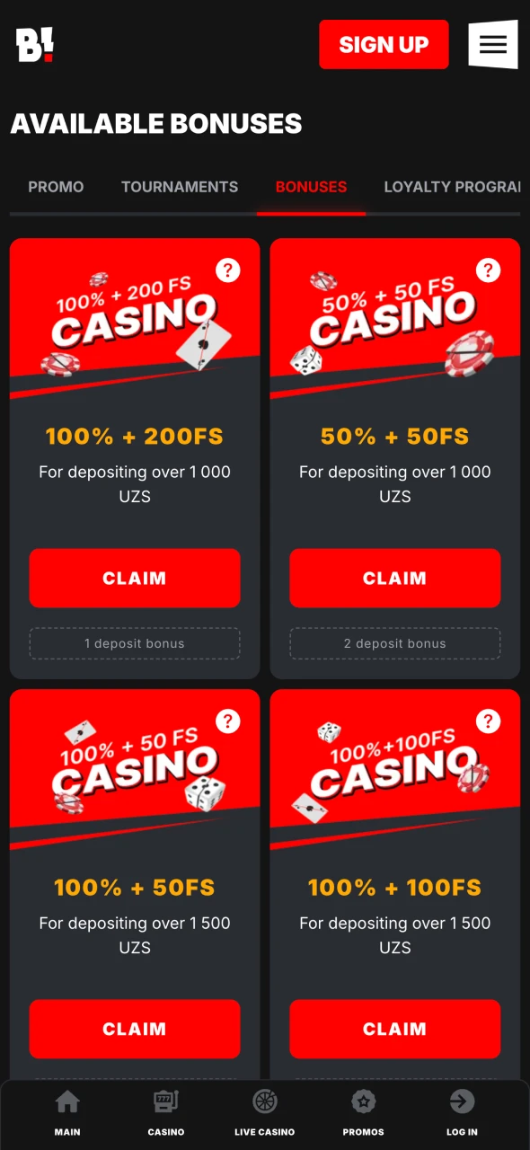 You can find bonuses on Banzai casino application.