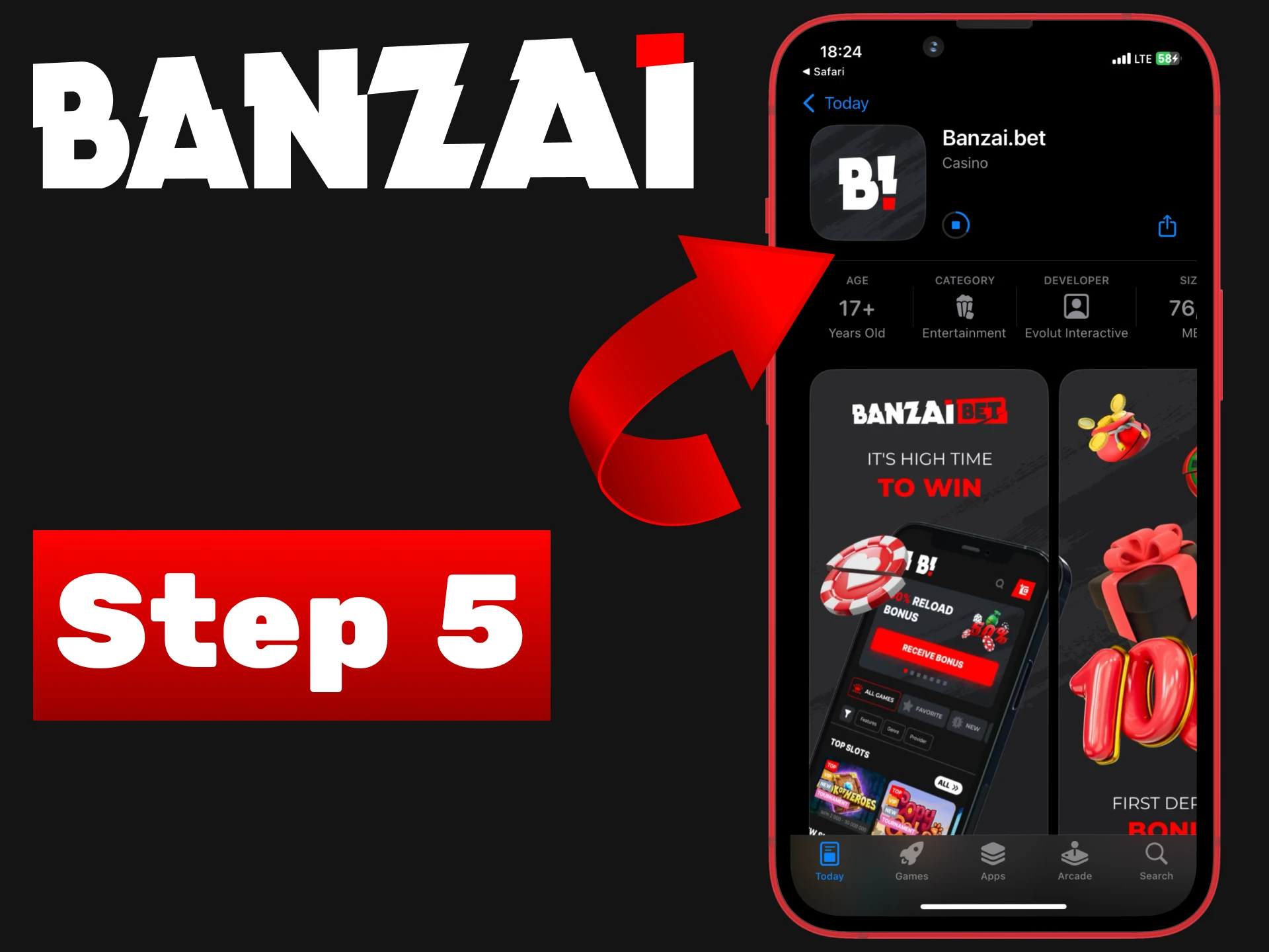 Complete the Banzai casino application installation.