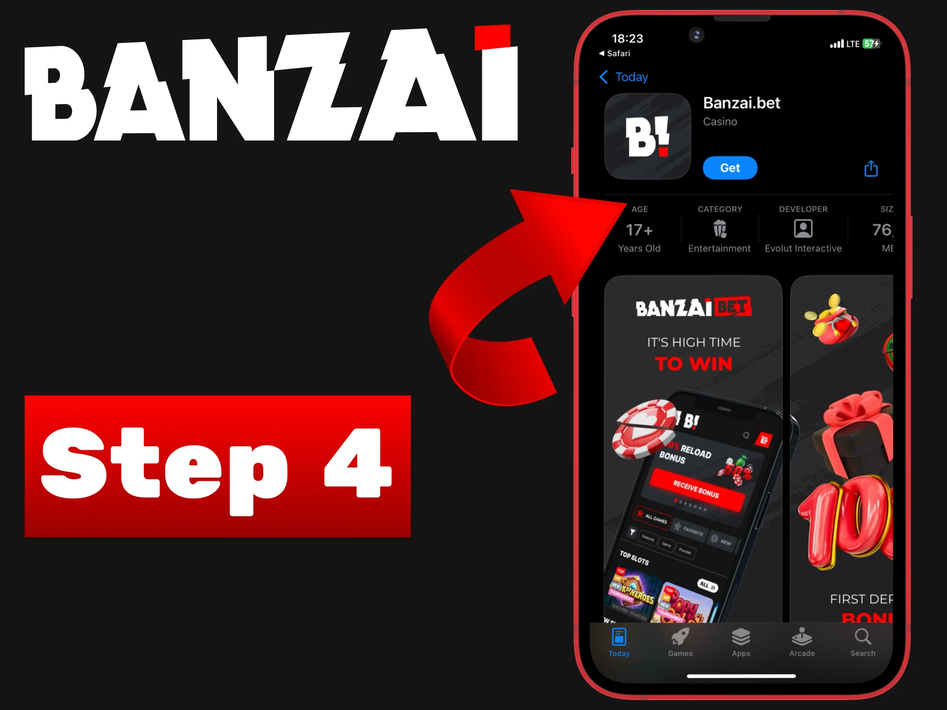 Click on the install icon next to the Banzai app.