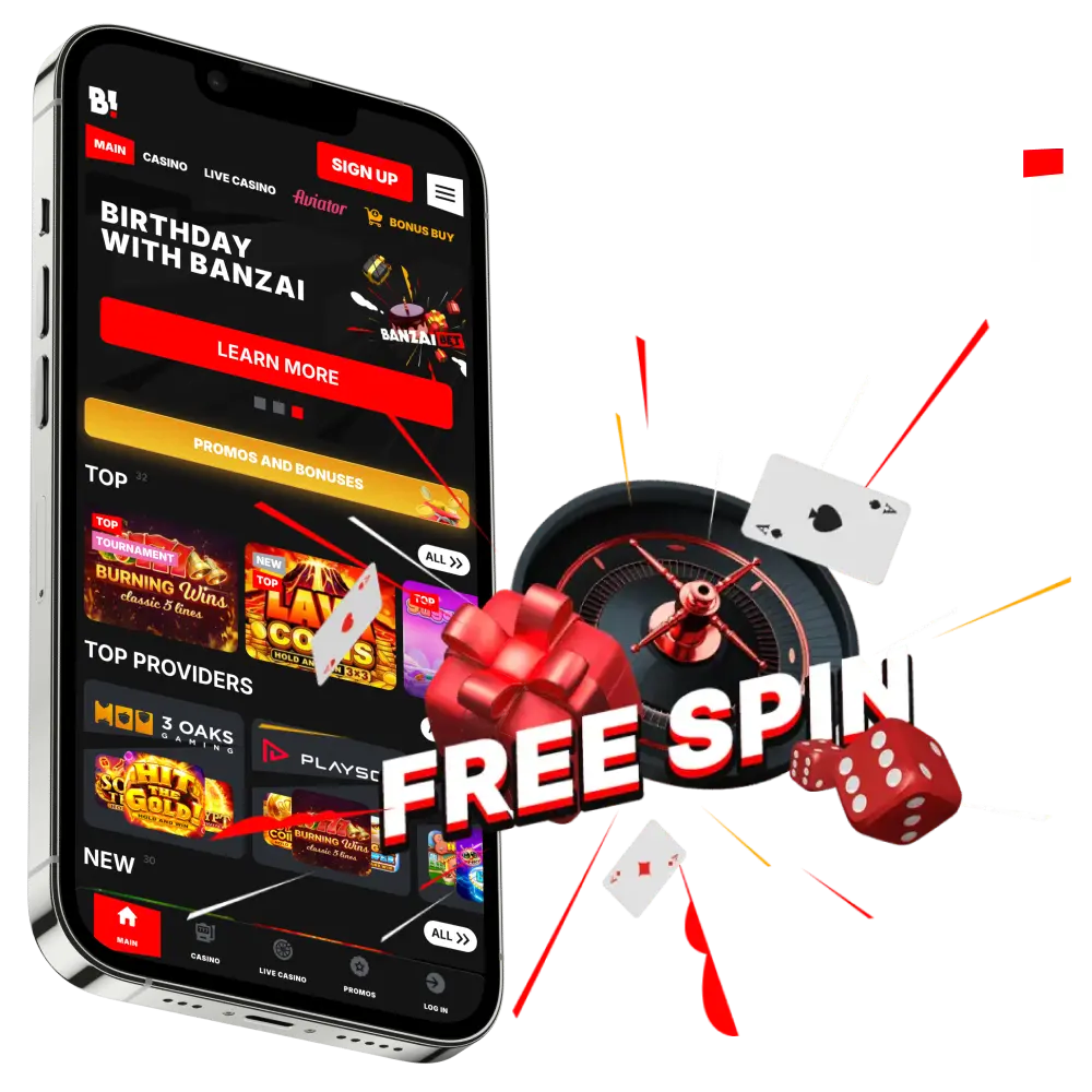 Download Banzai casino app for Android and iOS.