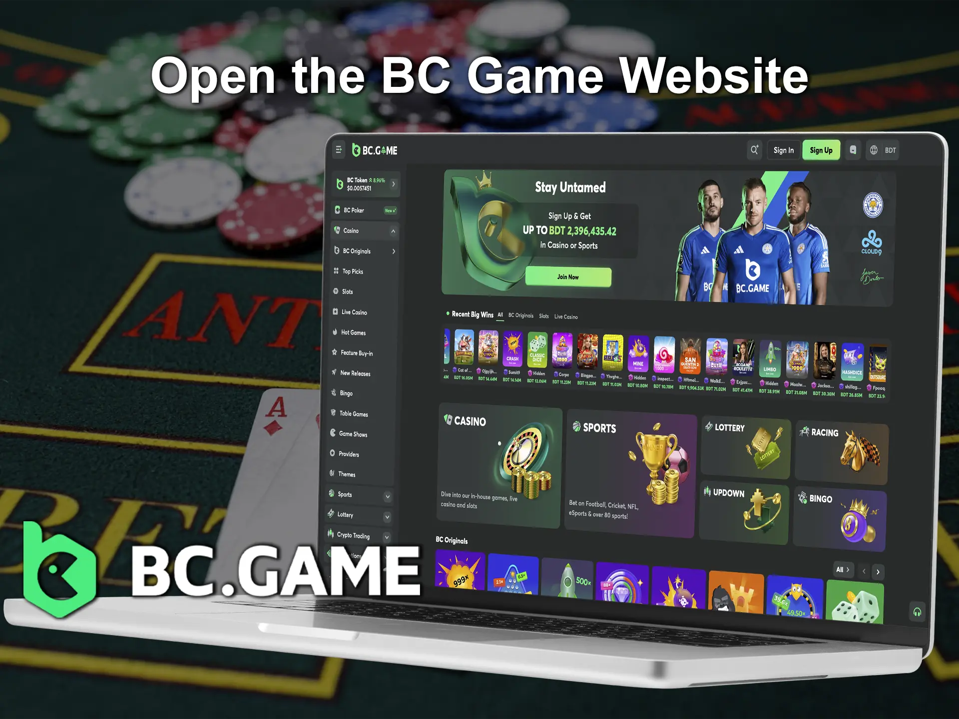 Type BC Game Casino's official site into your browser.