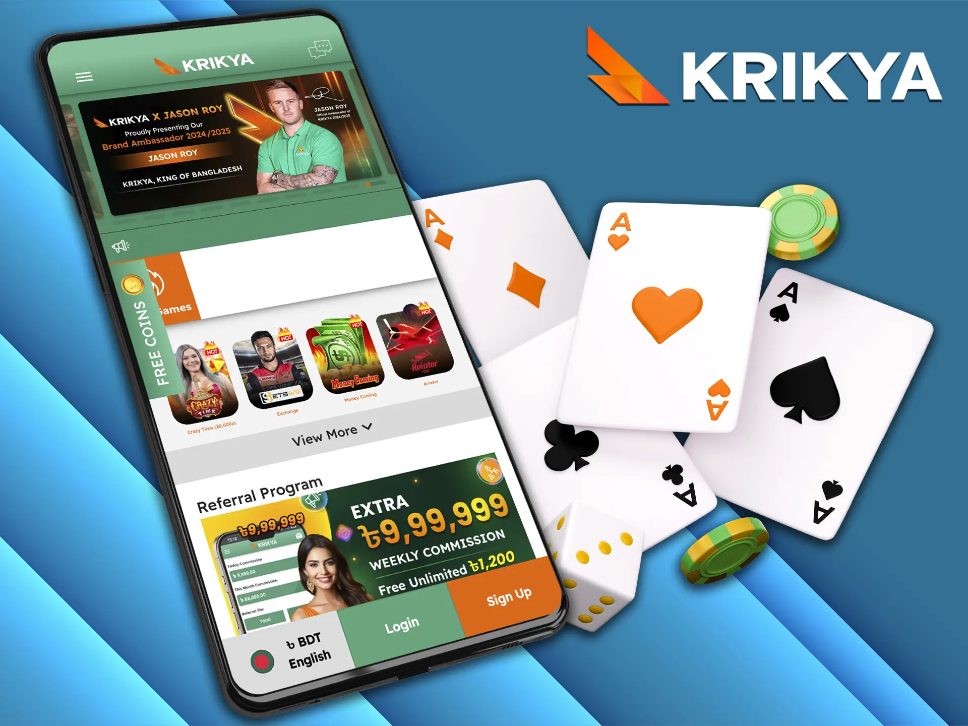 Play the best casino games on the Krikya app.