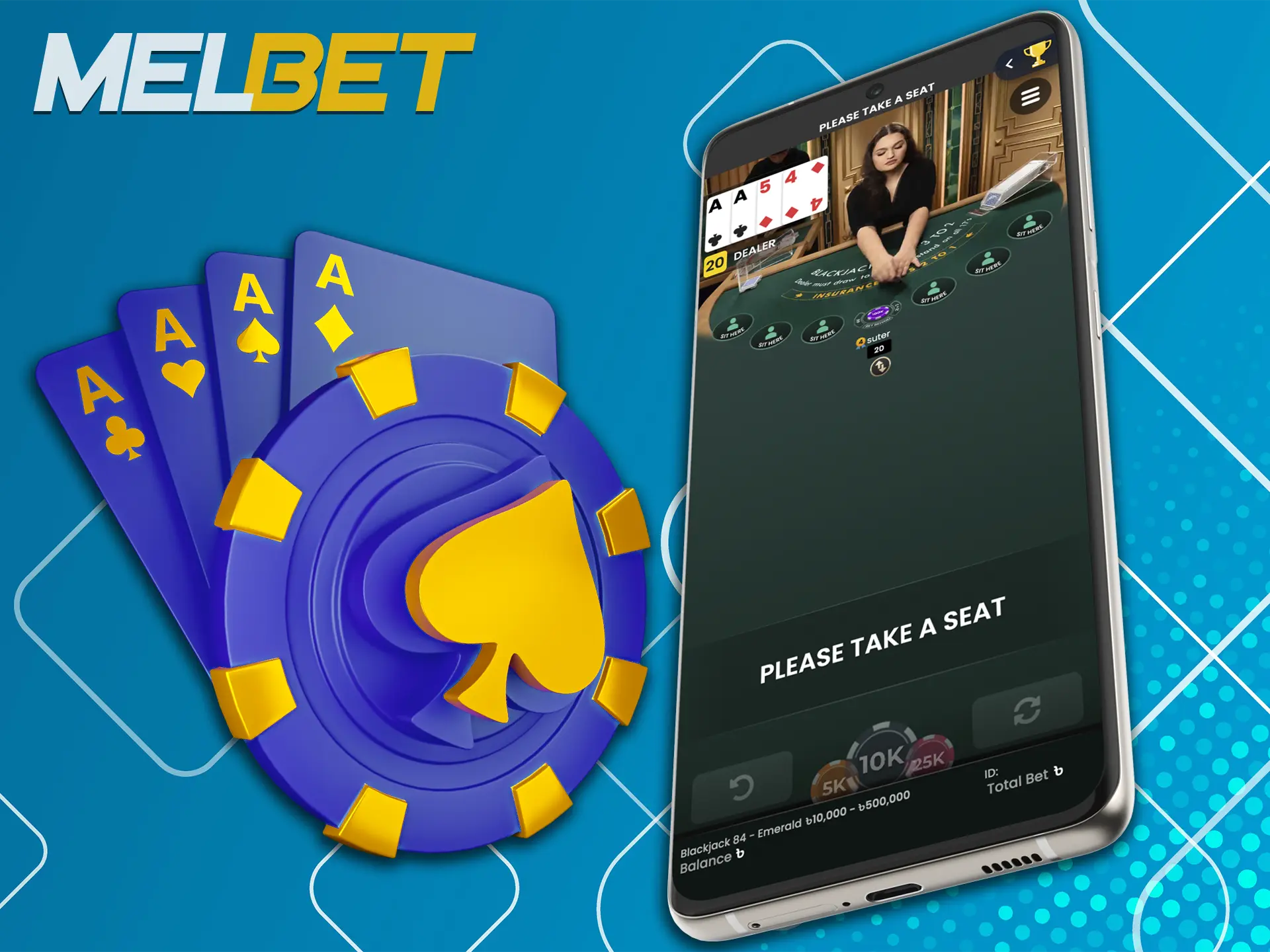 Play and gain experience in and live dealer games at Melbet Casino.