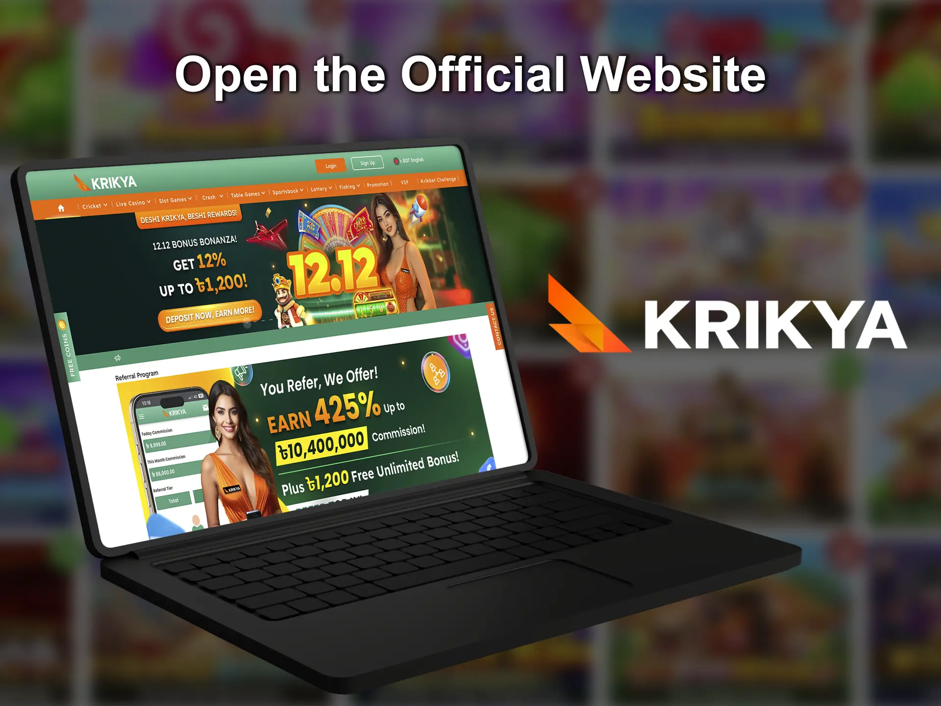 Launch your browser and go to the Krikya Casino website.