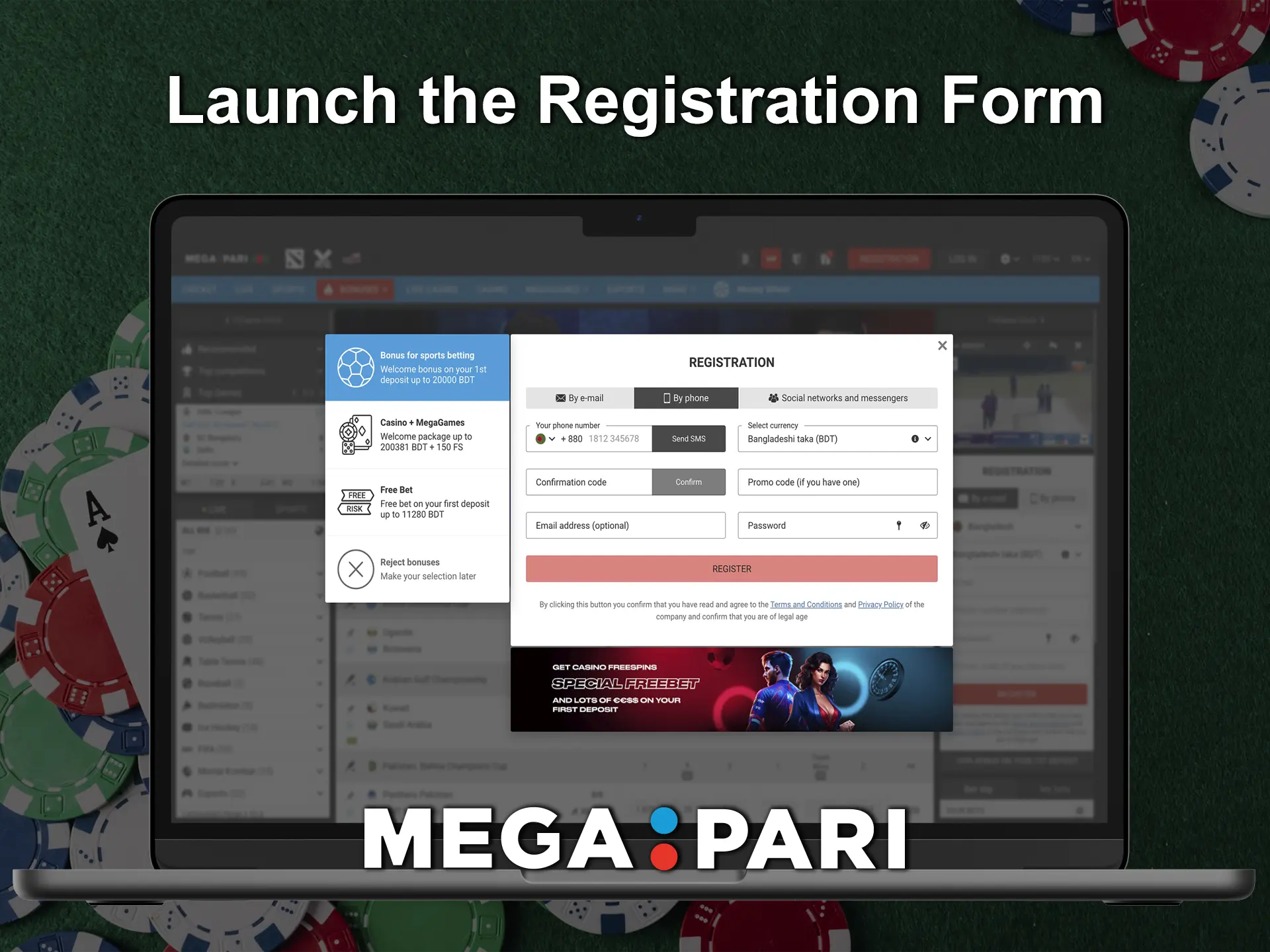 Open the window with the Megapari registration form.