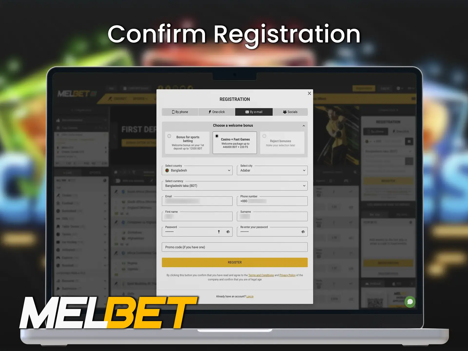 Complete your registration and dive into the exciting world of gambling at Melbet Casino.