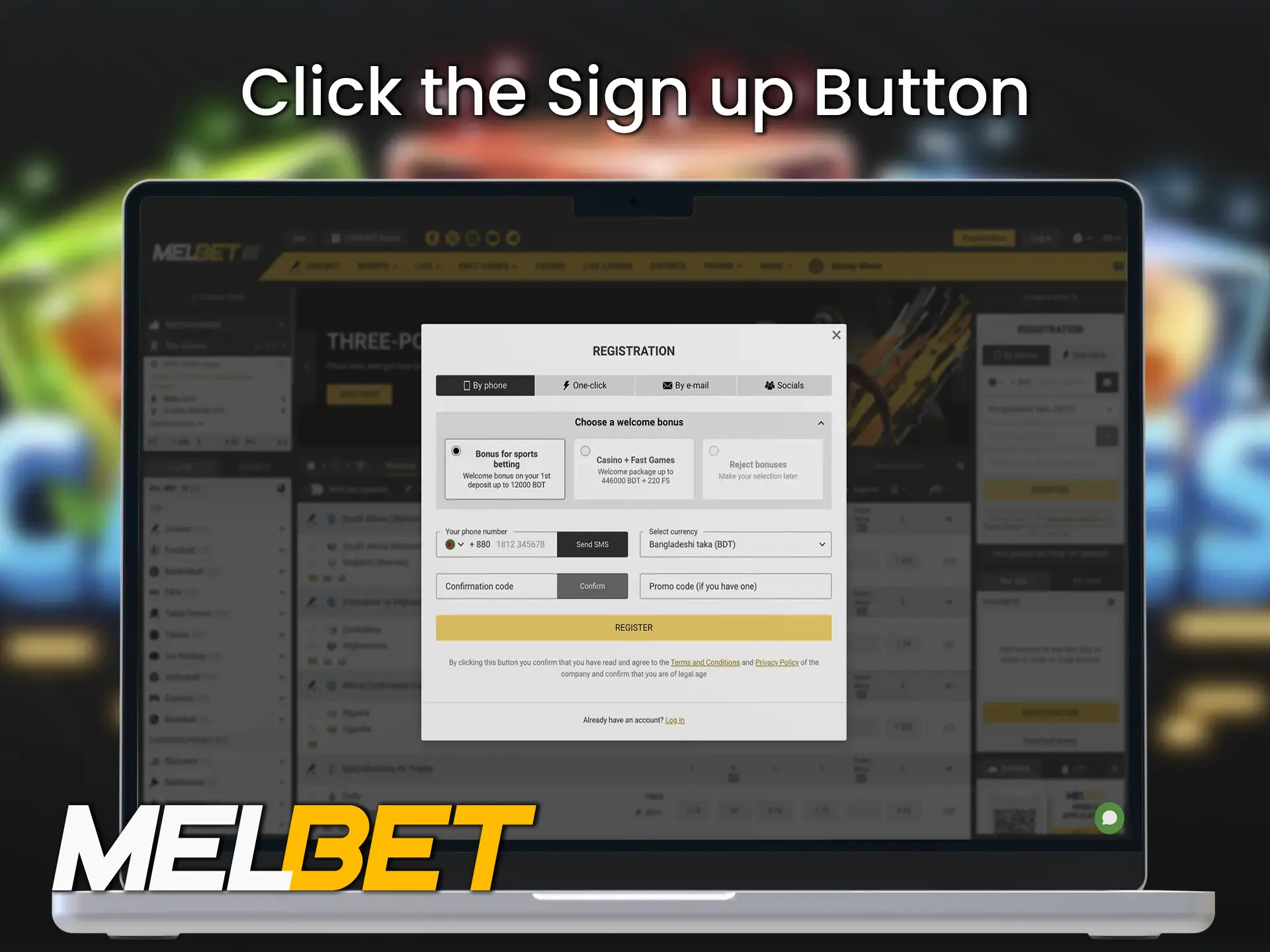 Click on the Melbet Casino registration icon and check out the form to fill out.