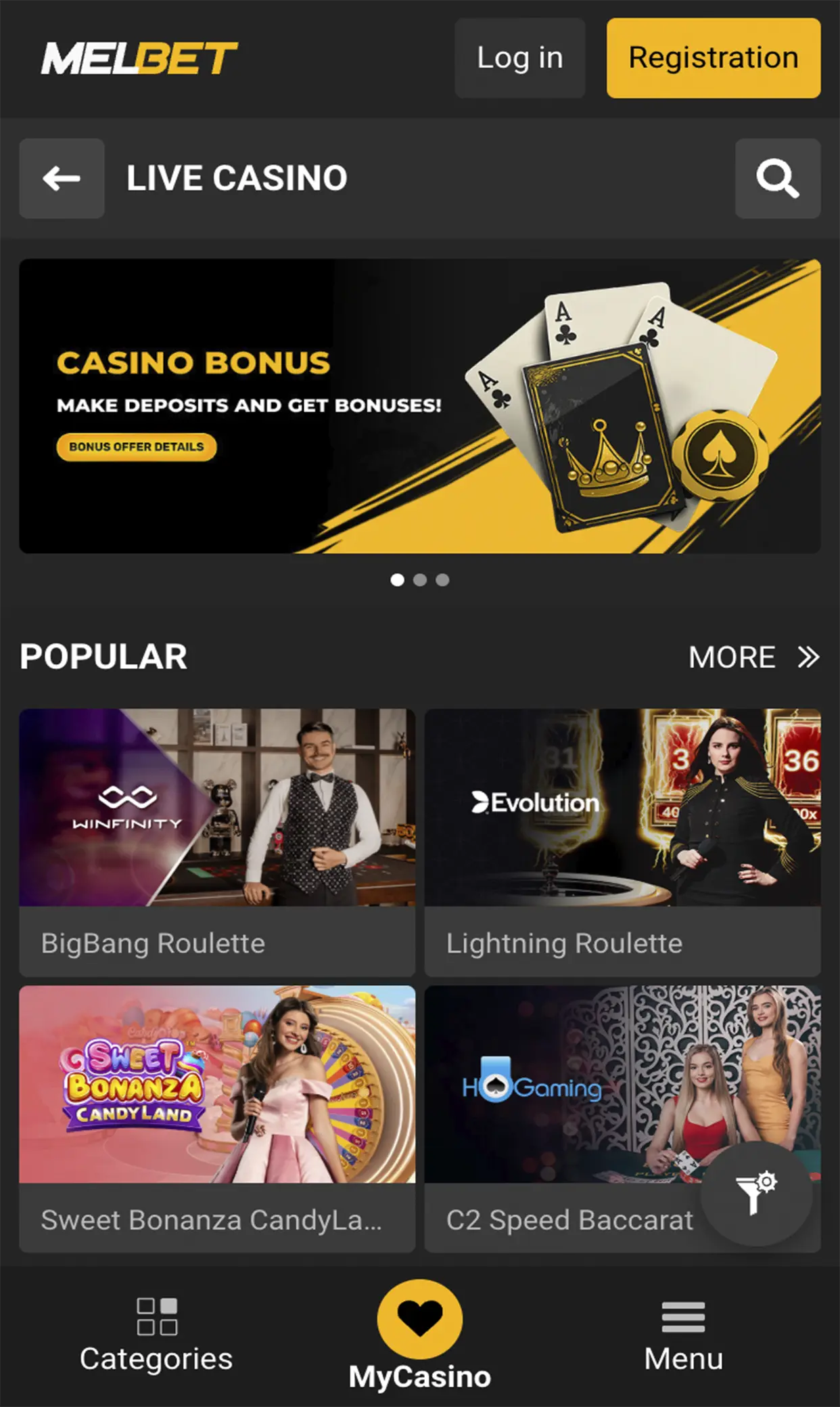 Games with casino dealers in the Melbet app.