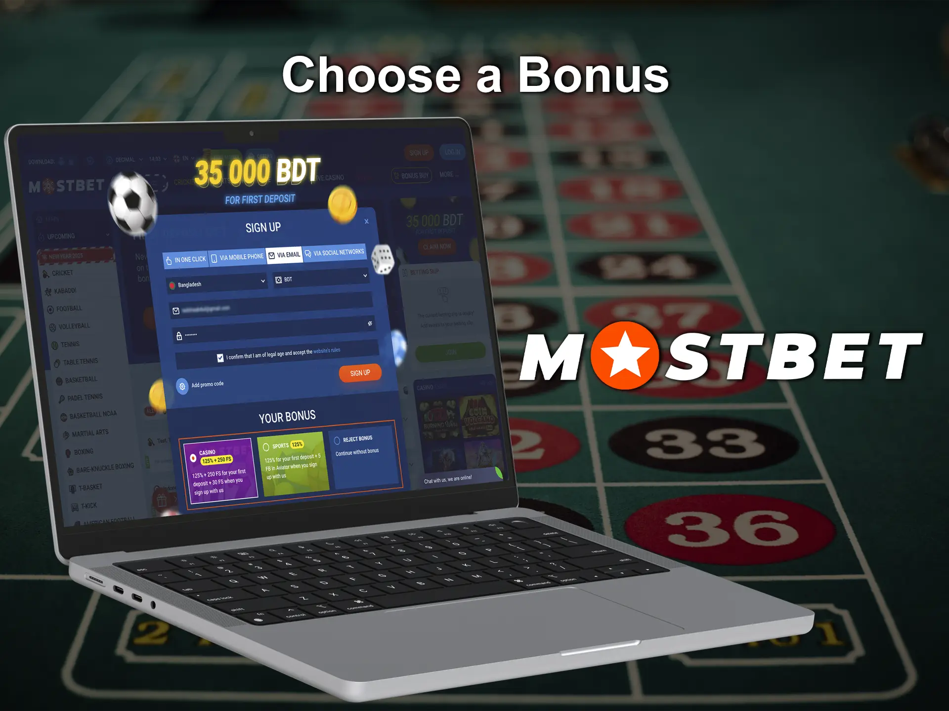 Choose the right bonus to maximise your first deposit at Mostbet.