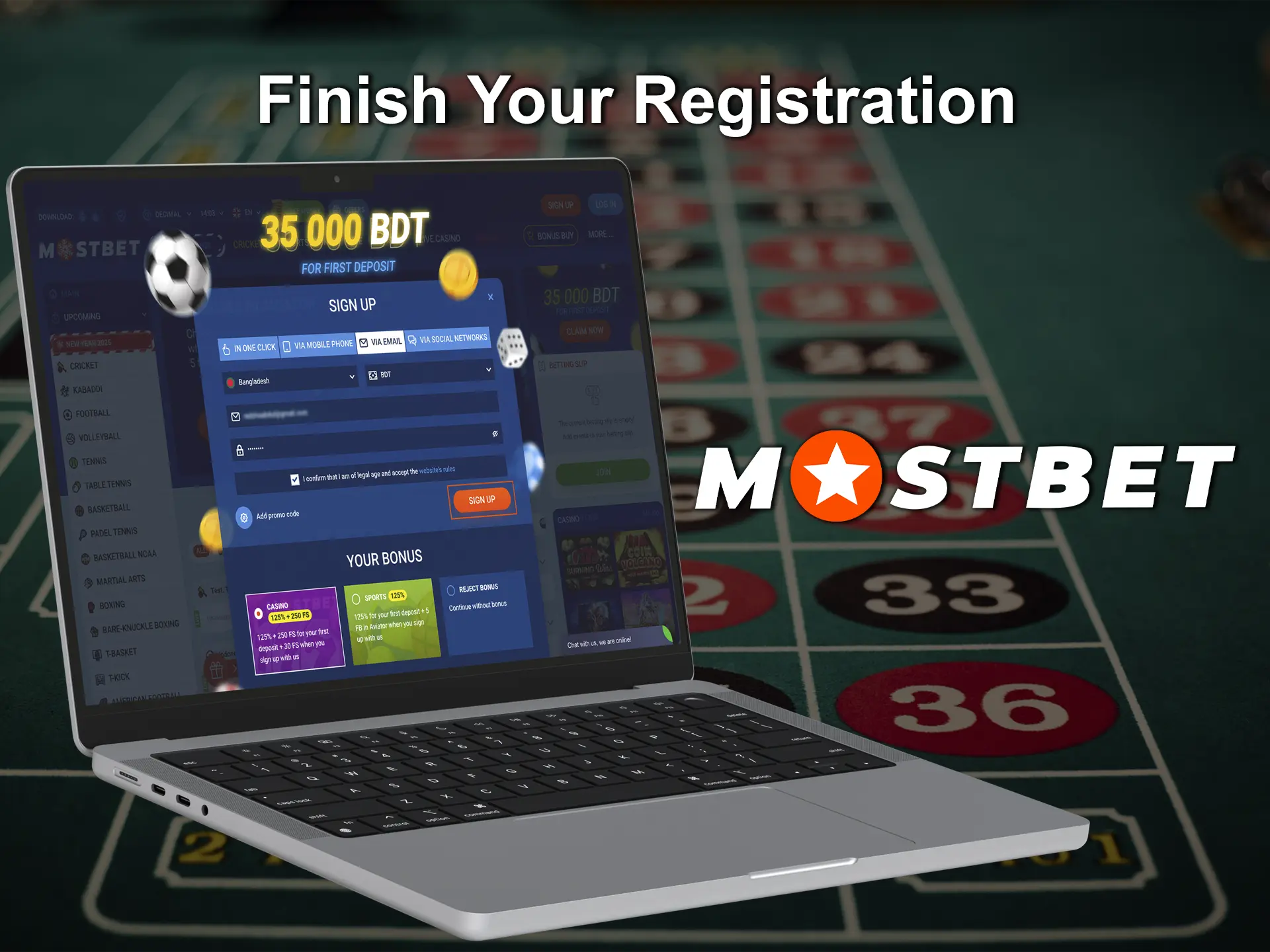 Complete your registration and start winning with Mostbet Casino.