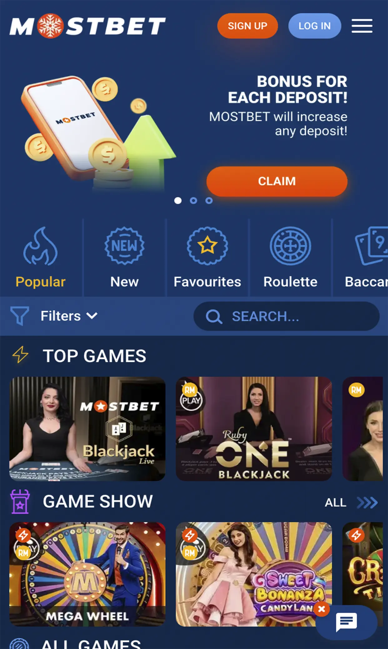 Live casino from Mostbet.