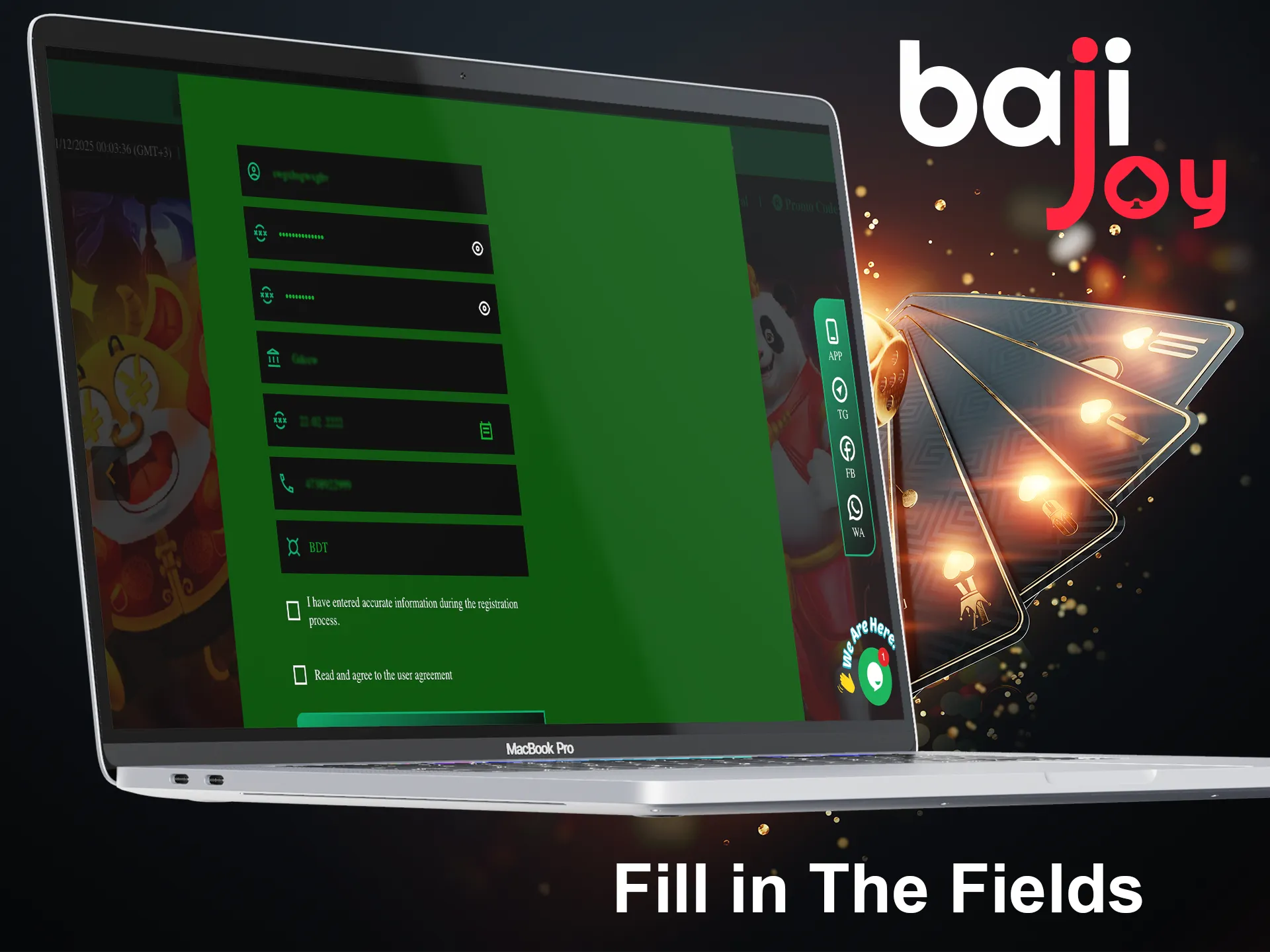 Fill in the fields with the current data required for future login to Bajijoy.