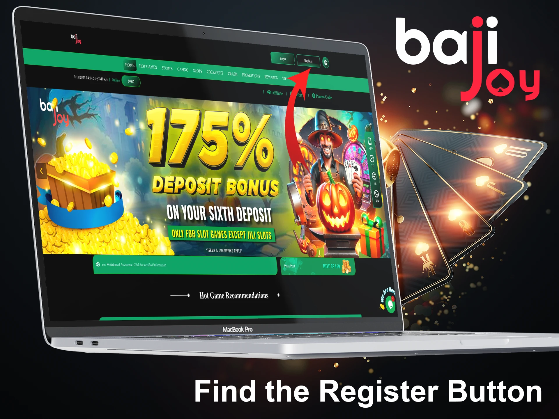 Find the button in the right hand corner that will take you to the Bajijoy registration page.