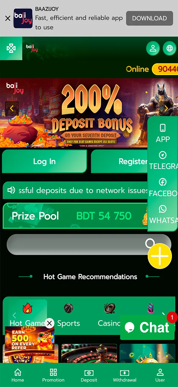 Home page of the Bajijoy Casino.