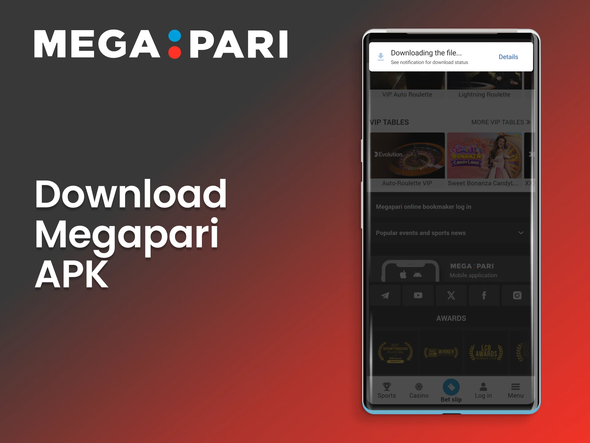 Start downloading the Megapari online casino app.