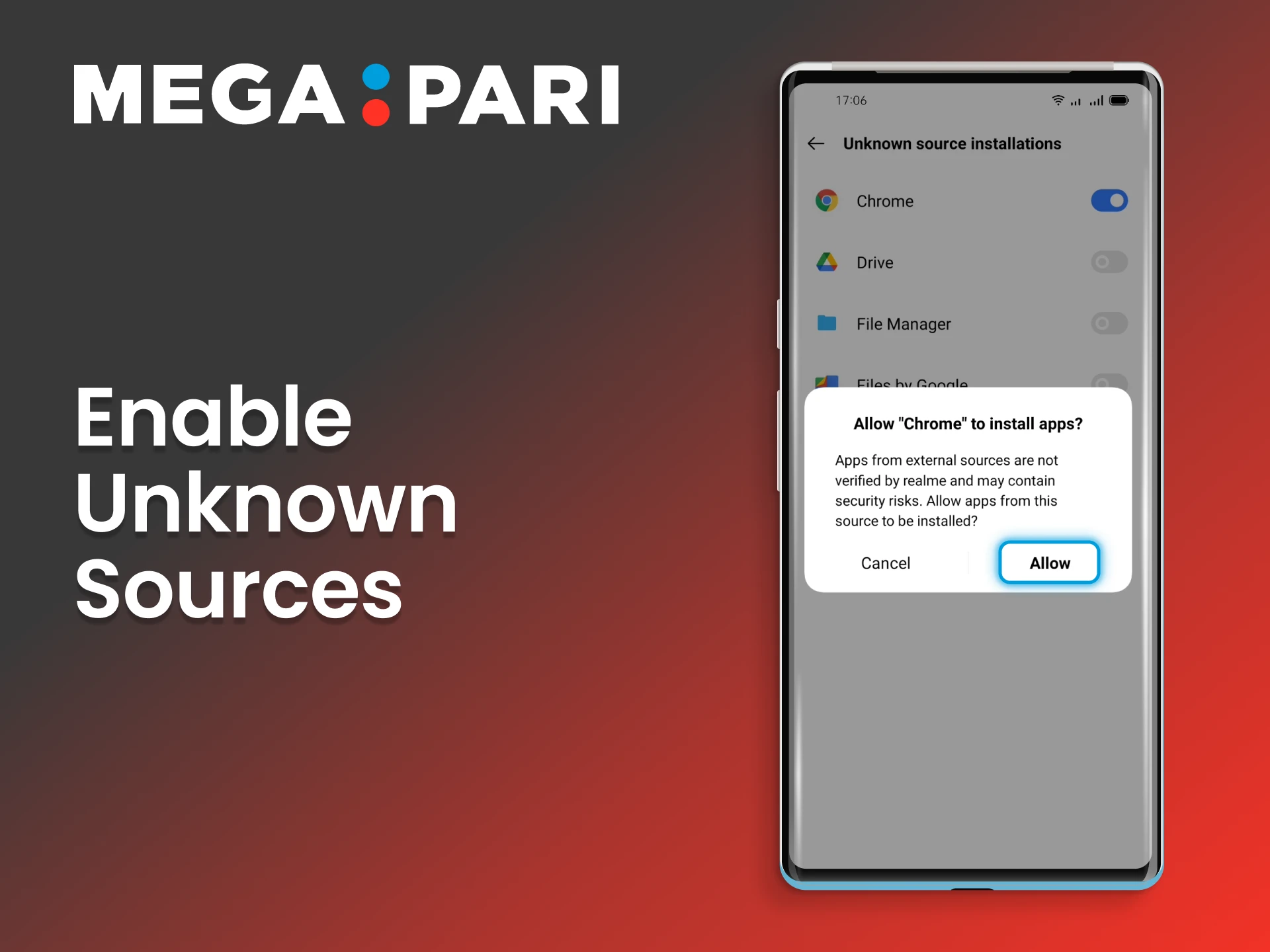 Adjust the settings of your device to allow the Megapari app installation.