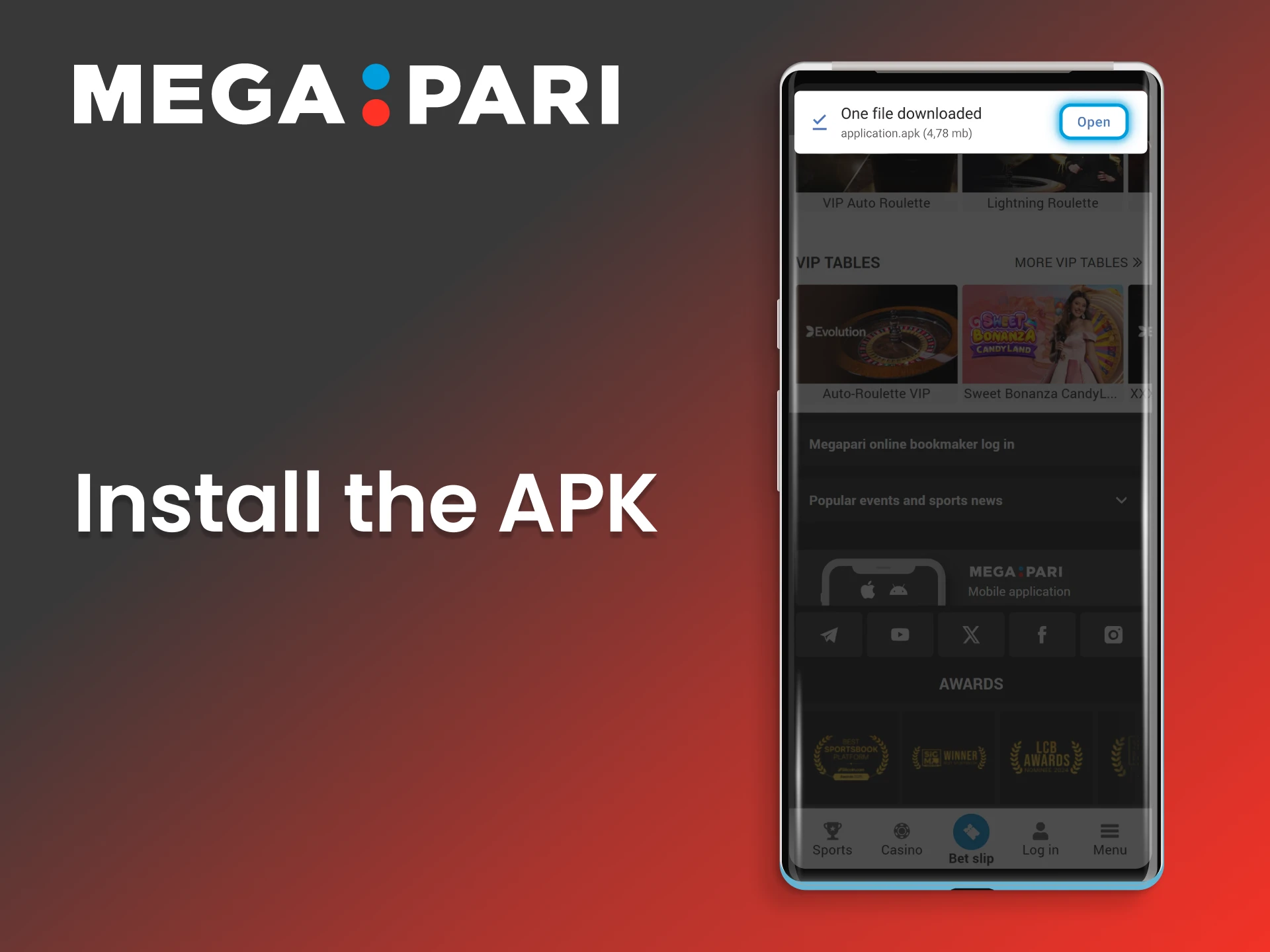 Proceed to install the Megapari casino app on your Android device.