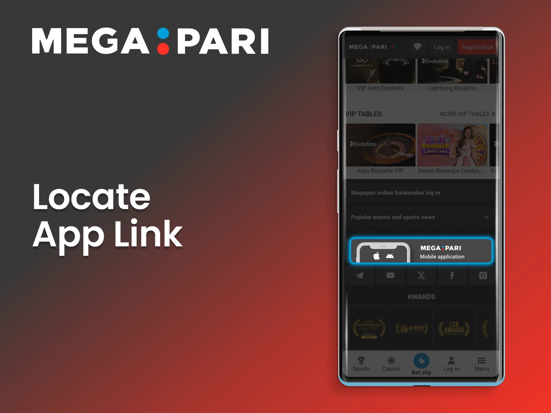 Search for the link to download the Megapari casino app.