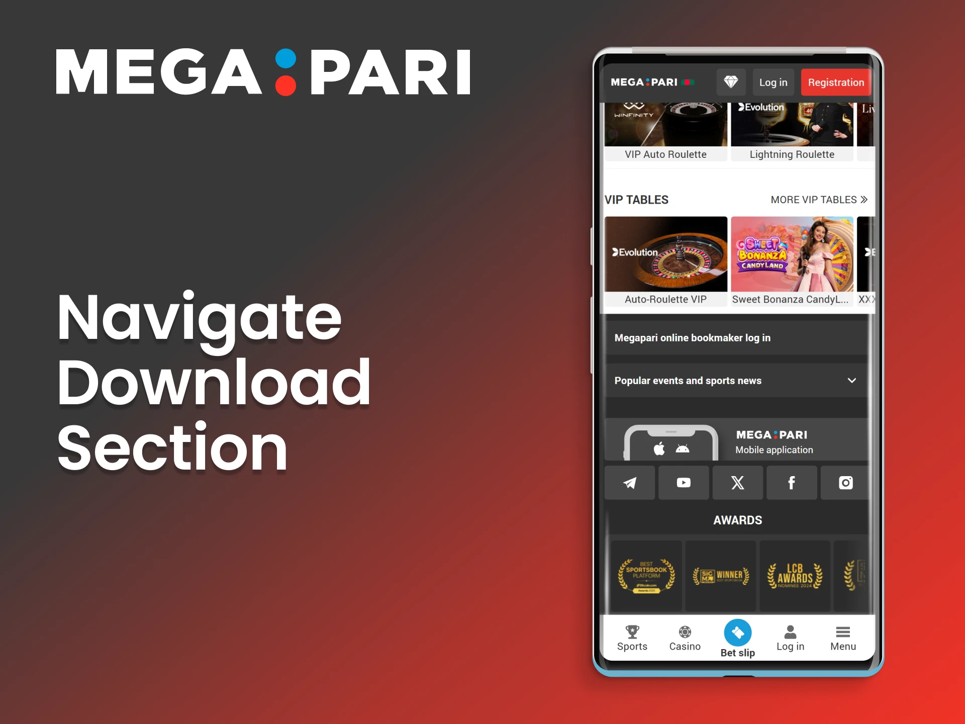 Go to the official Megapari website to install the casino app.