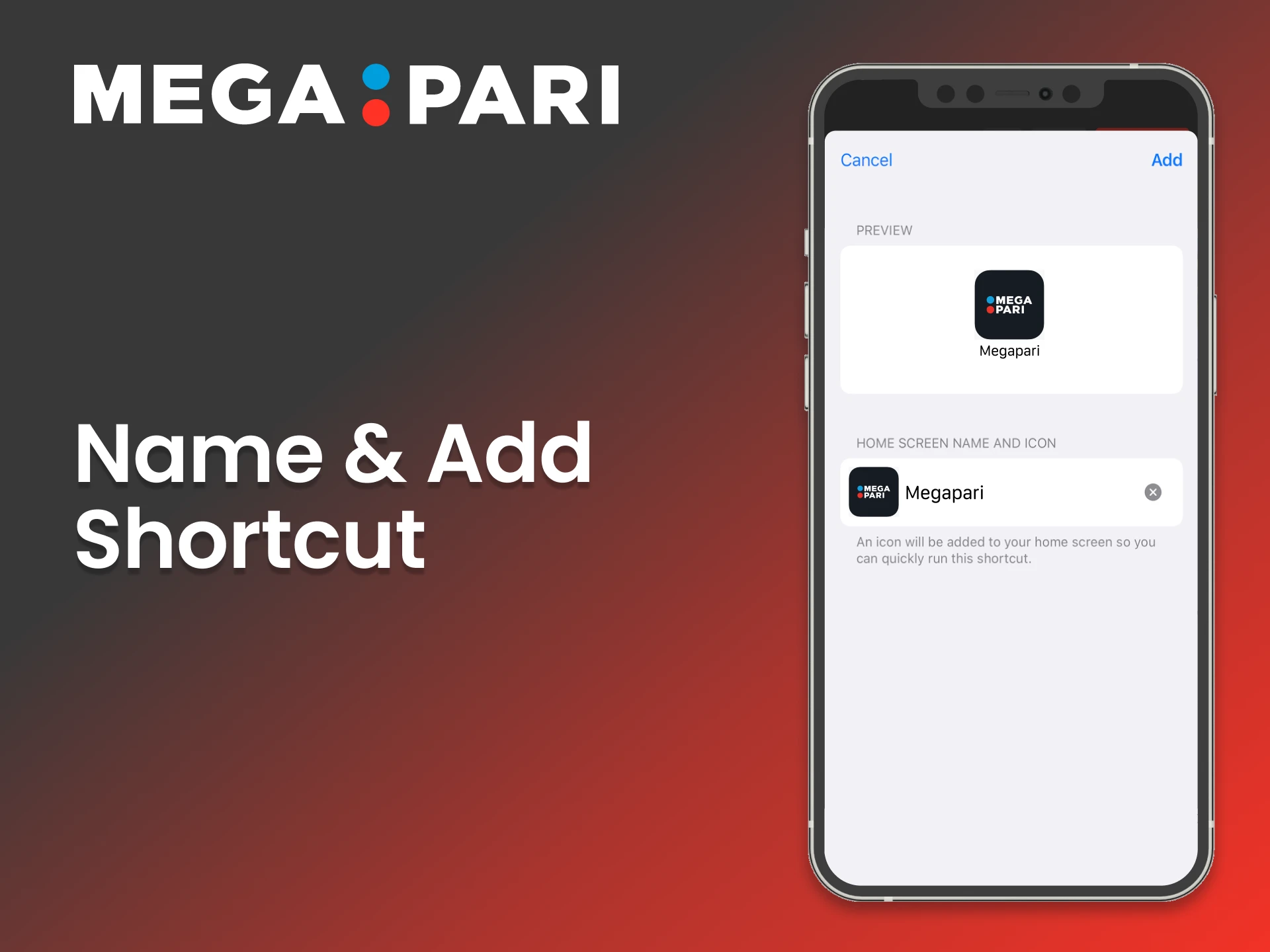 Create a web app icon for the Megapari online casino on your home screen.